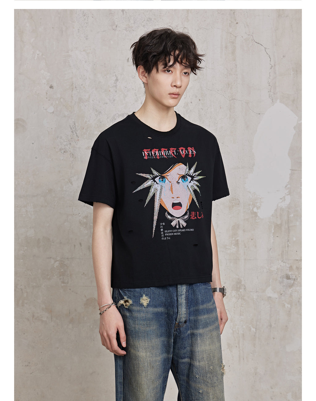 FACEONLAB Girl's Tears Rhinestone T-shirt