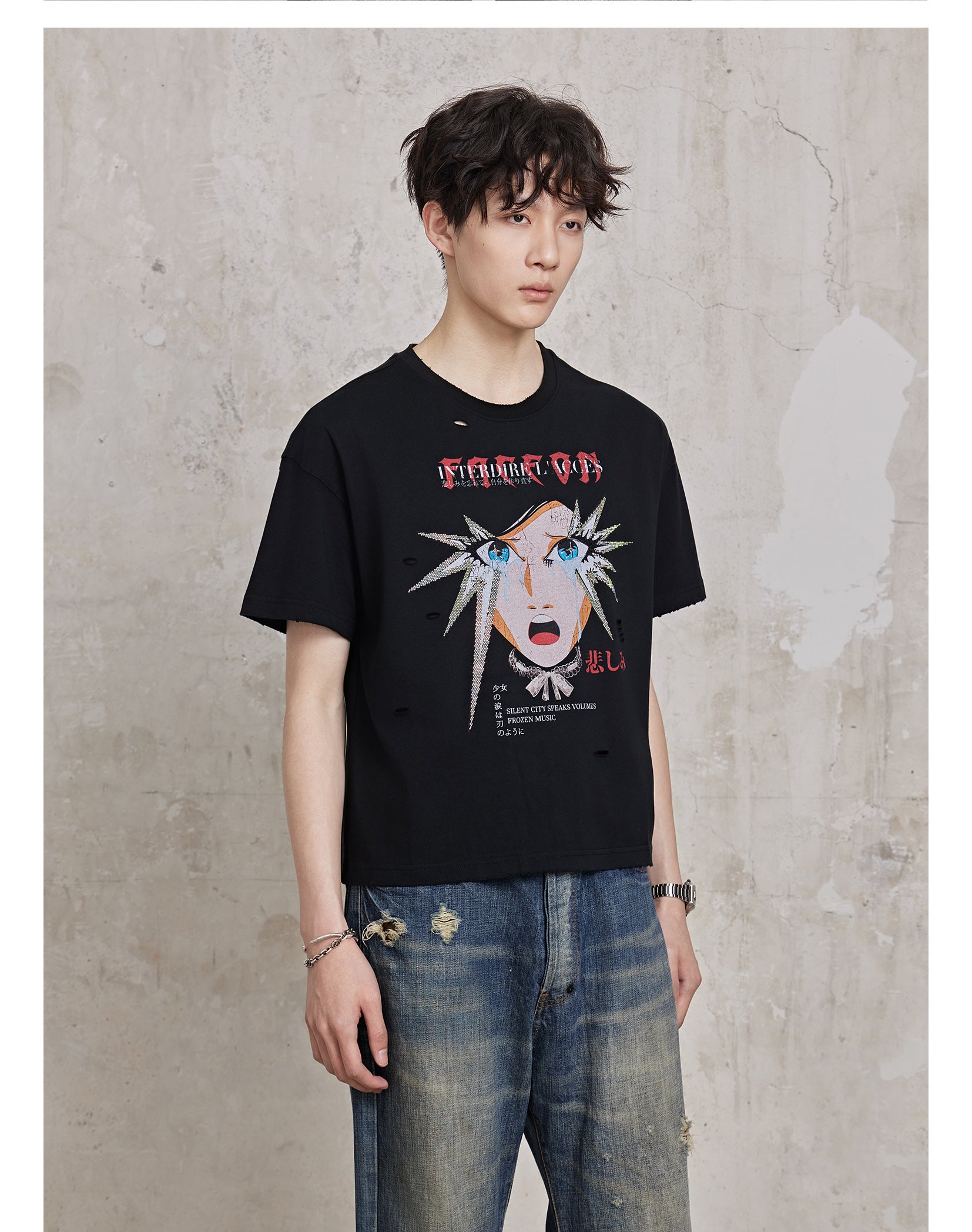 FACEONLAB Girl's Tears Rhinestone T-shirt