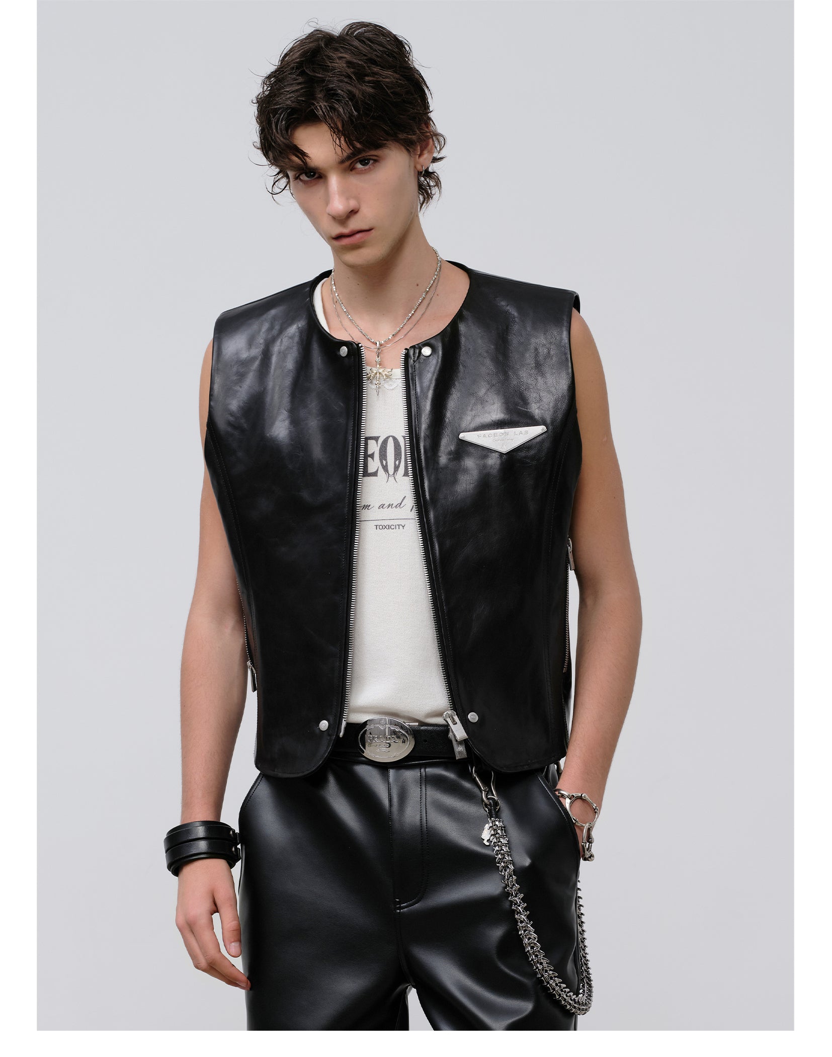 FACEONLAB Reversible Snake Print Faux Leather Vest