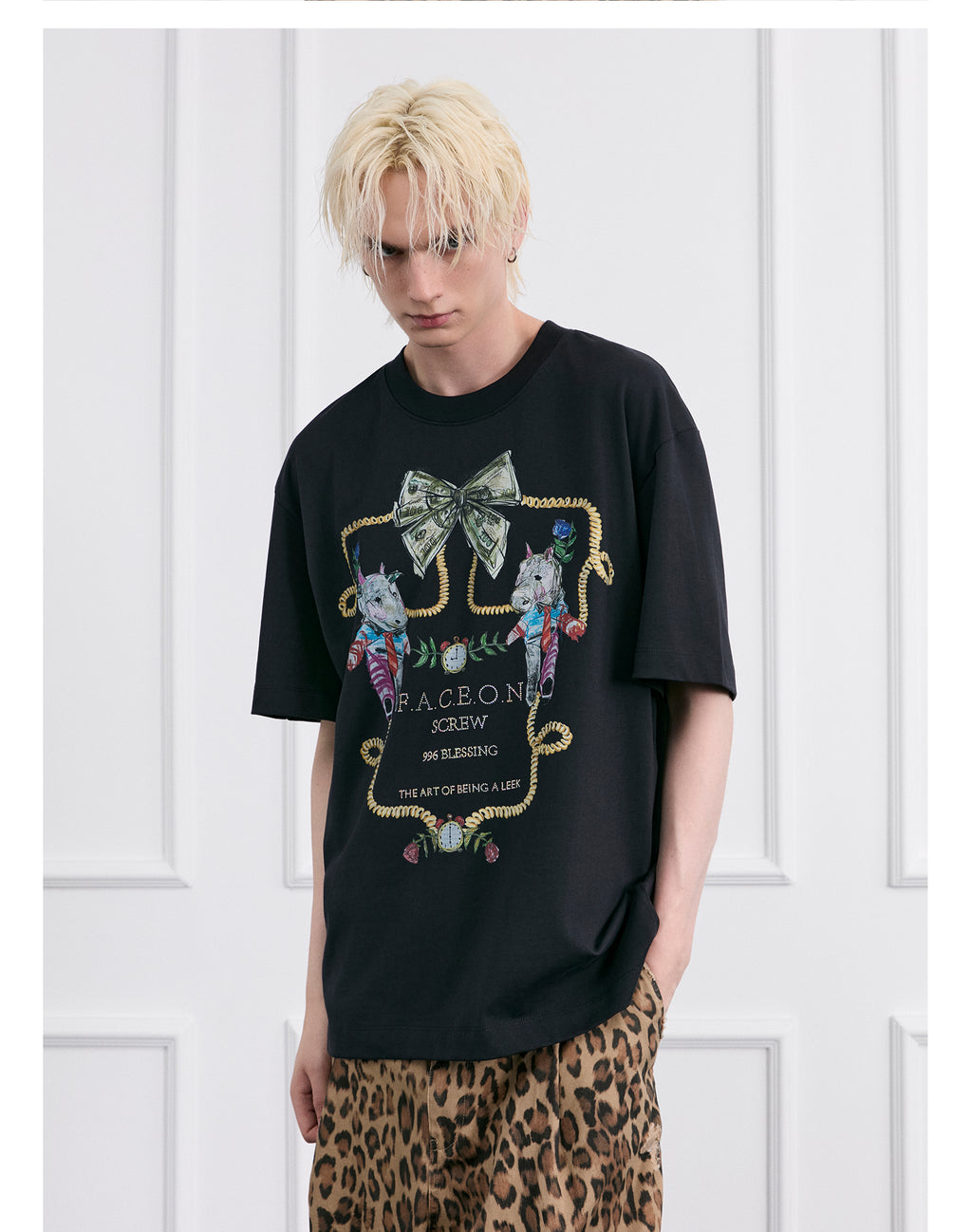 FACEONLAB Crayon Drawing Ox & Horse T-shirt
