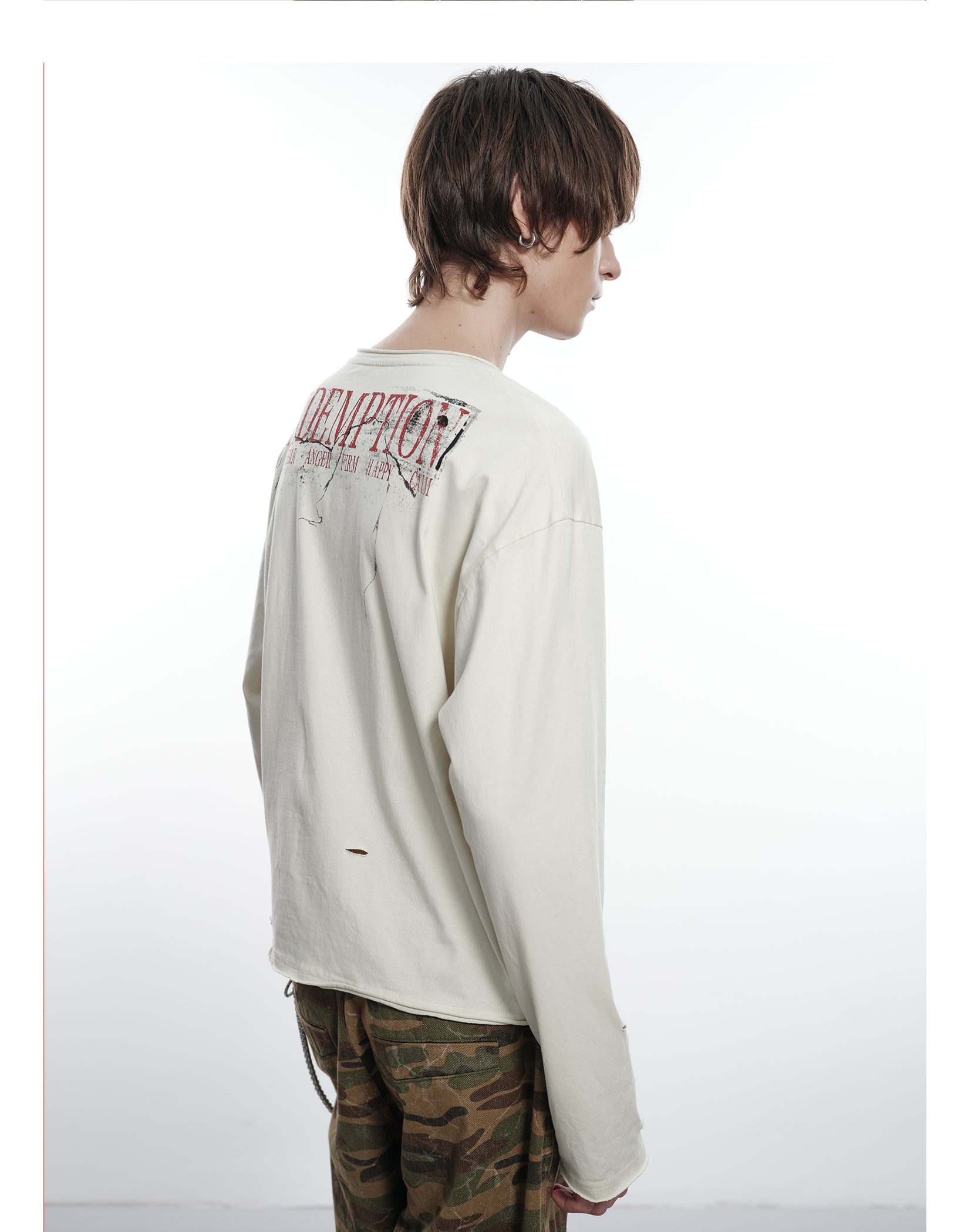 FACEONLAB Six Mood Distressed Destroyed Long Sleeve Top