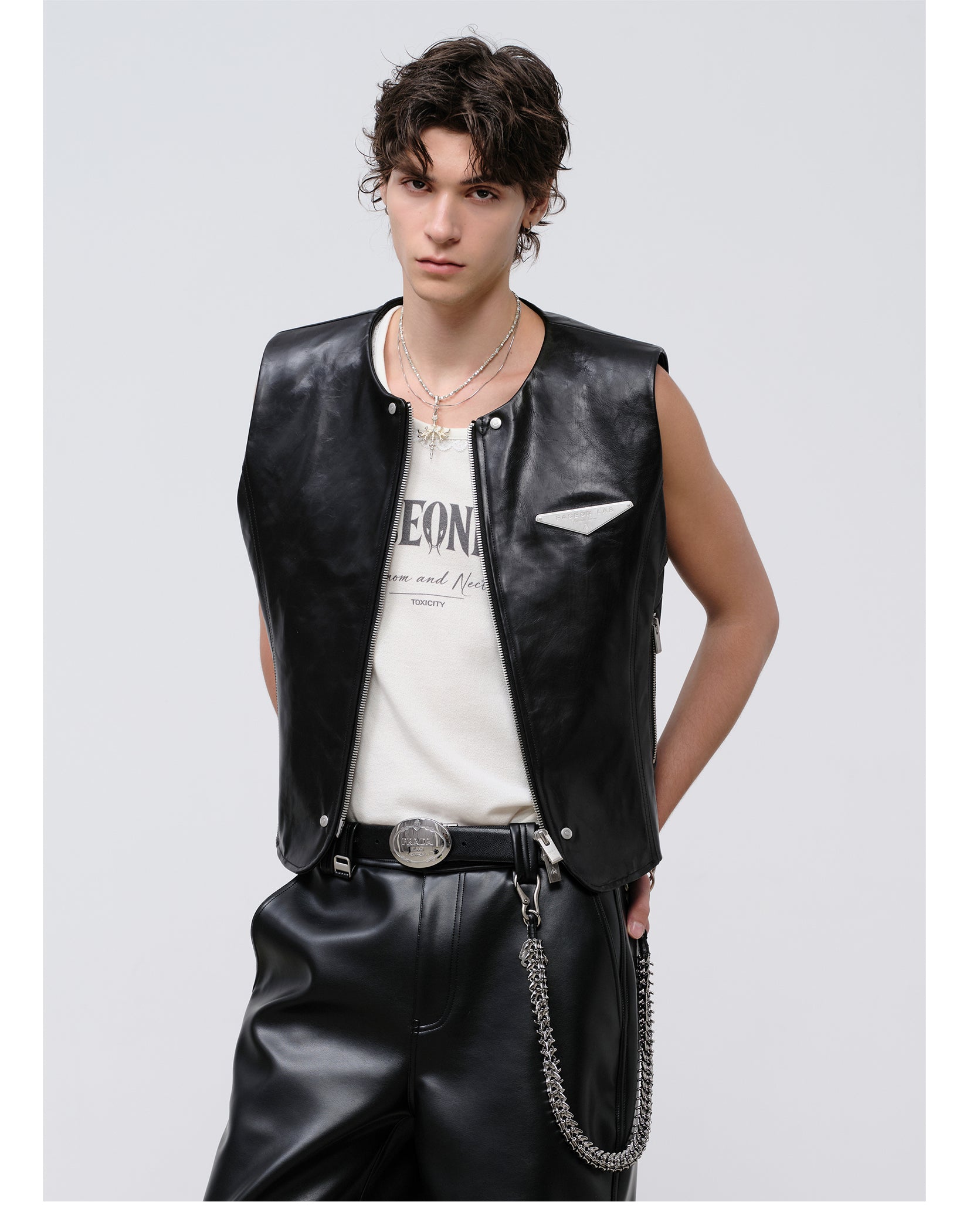 FACEONLAB Reversible Snake Print Faux Leather Vest