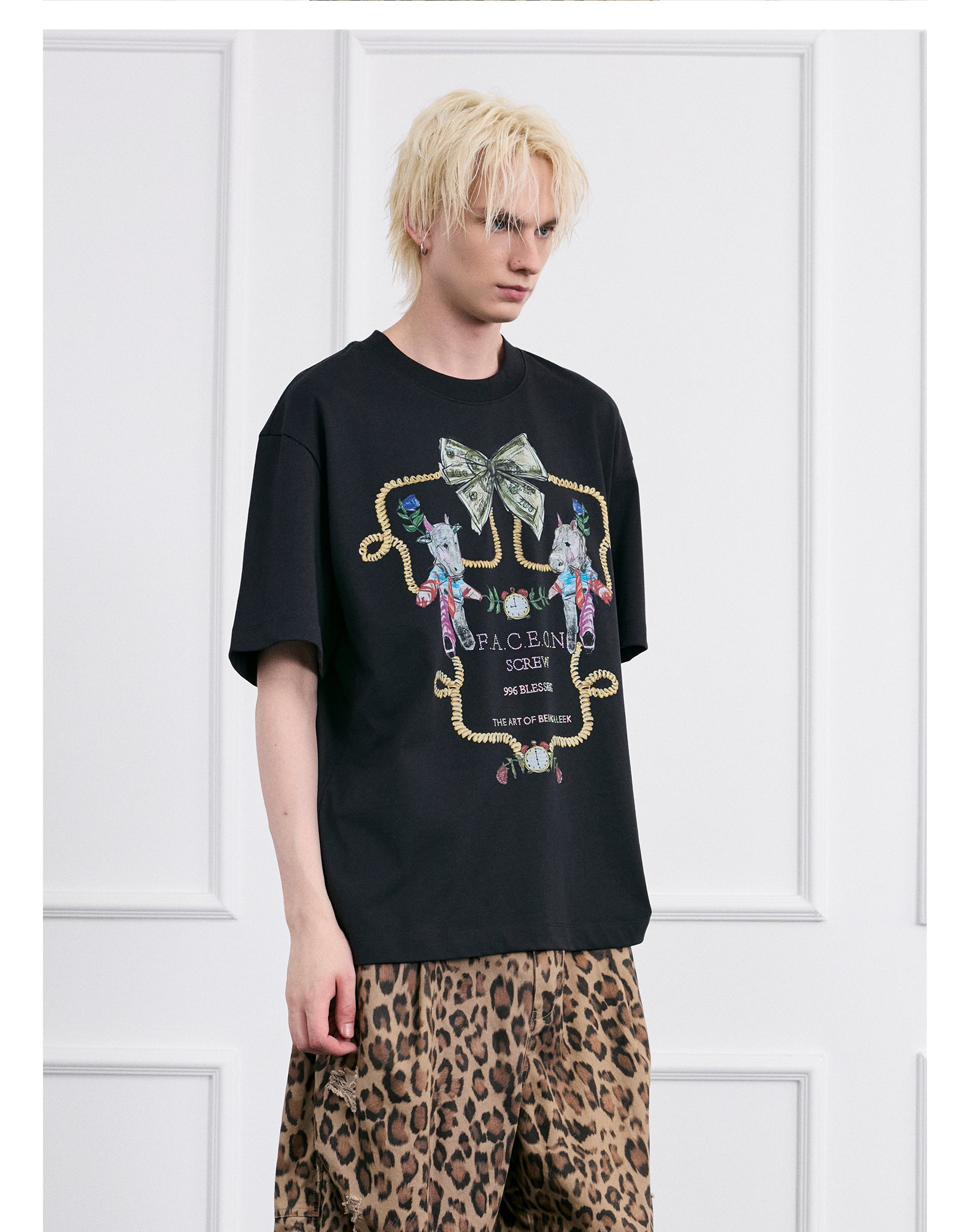 FACEONLAB Crayon Drawing Ox & Horse T-shirt