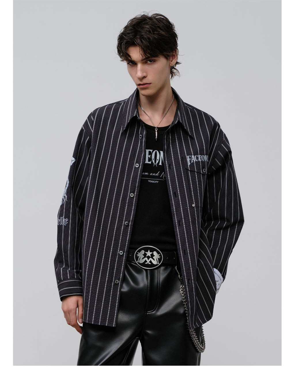 FACEONLAB Danger & Temptation Striped Animal Print Shirt