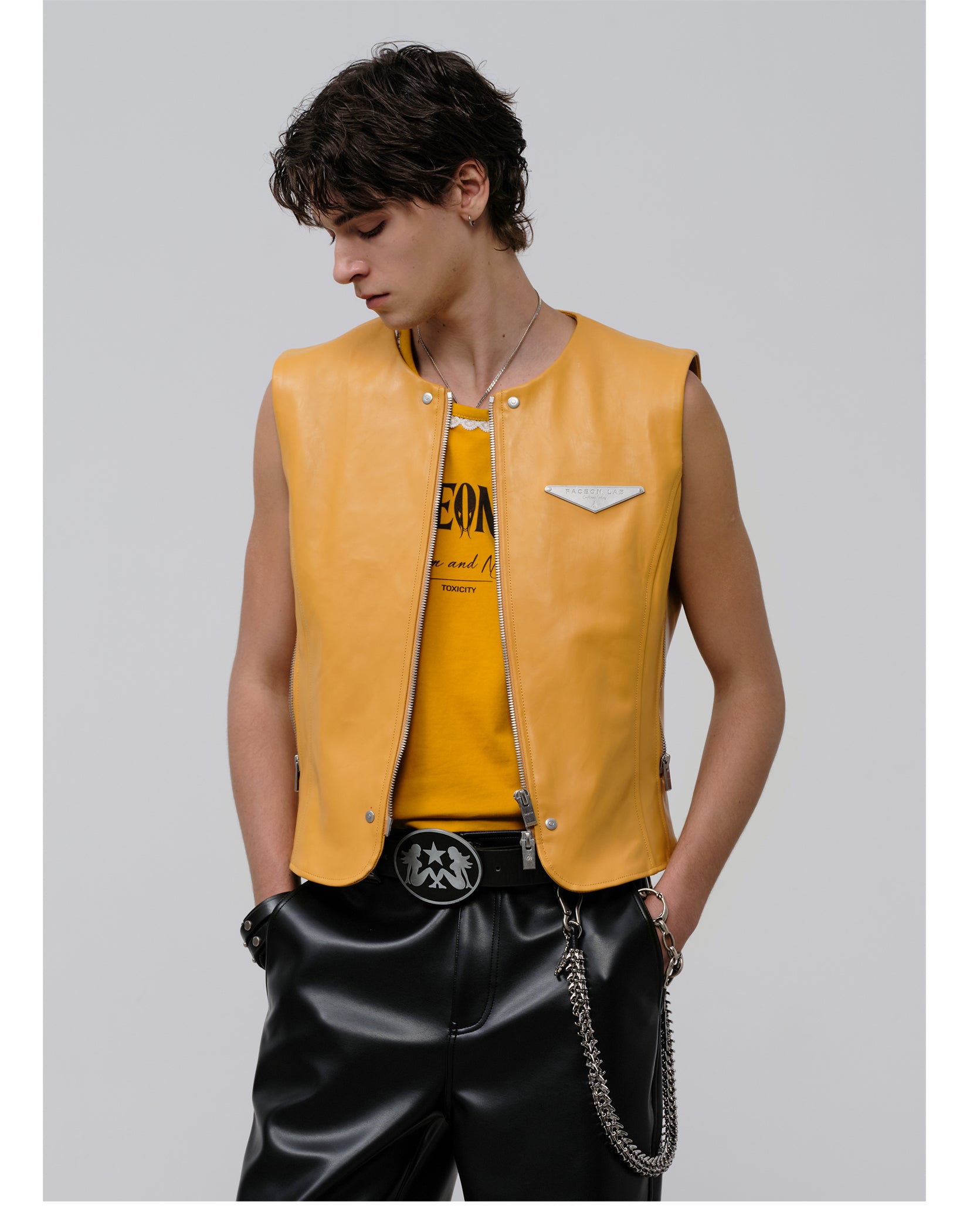 FACEONLAB Reversible Snake Print Faux Leather Vest