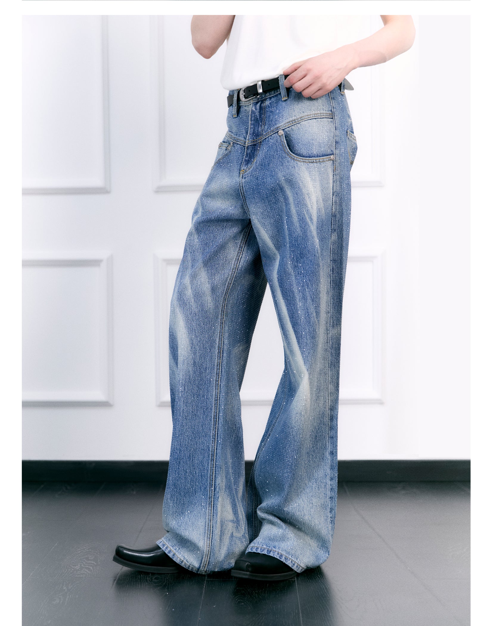 FACEONLAB Crystal Ice Blue Full Rhinestone Jeans