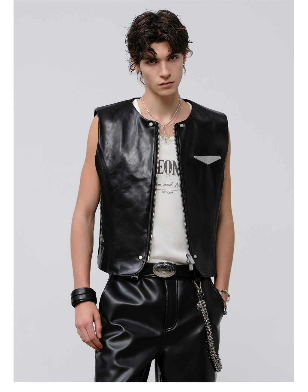 FACEONLAB Reversible Snake Print Faux Leather Vest