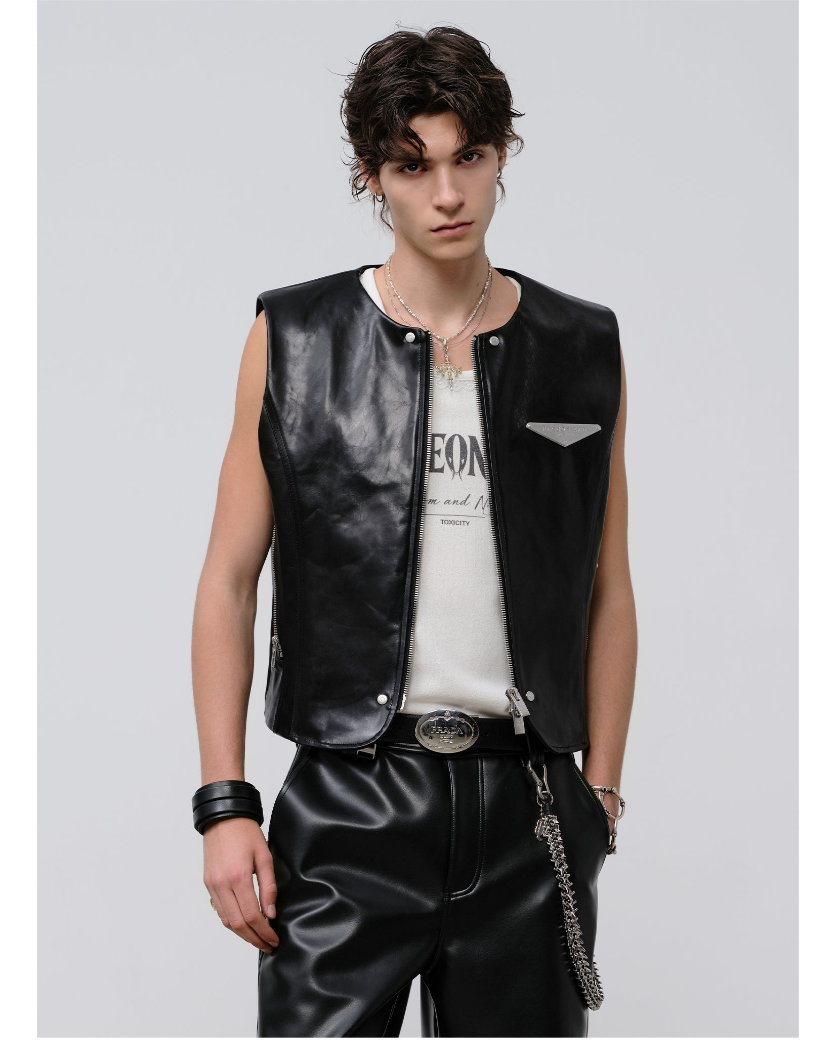 FACEONLAB Reversible Snake Print Faux Leather Vest