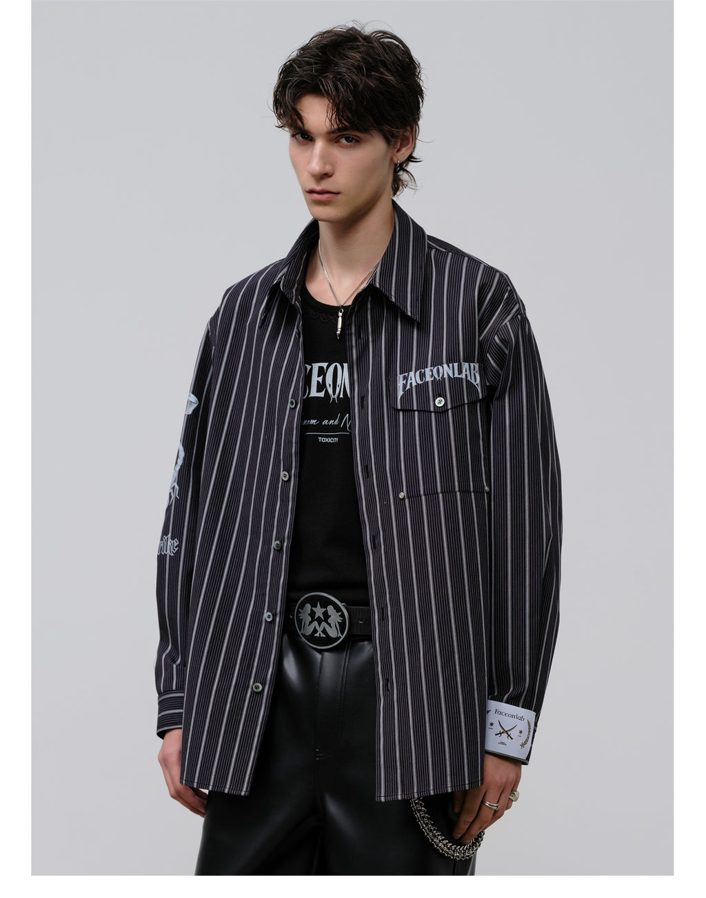 FACEONLAB Danger & Temptation Striped Animal Print Shirt