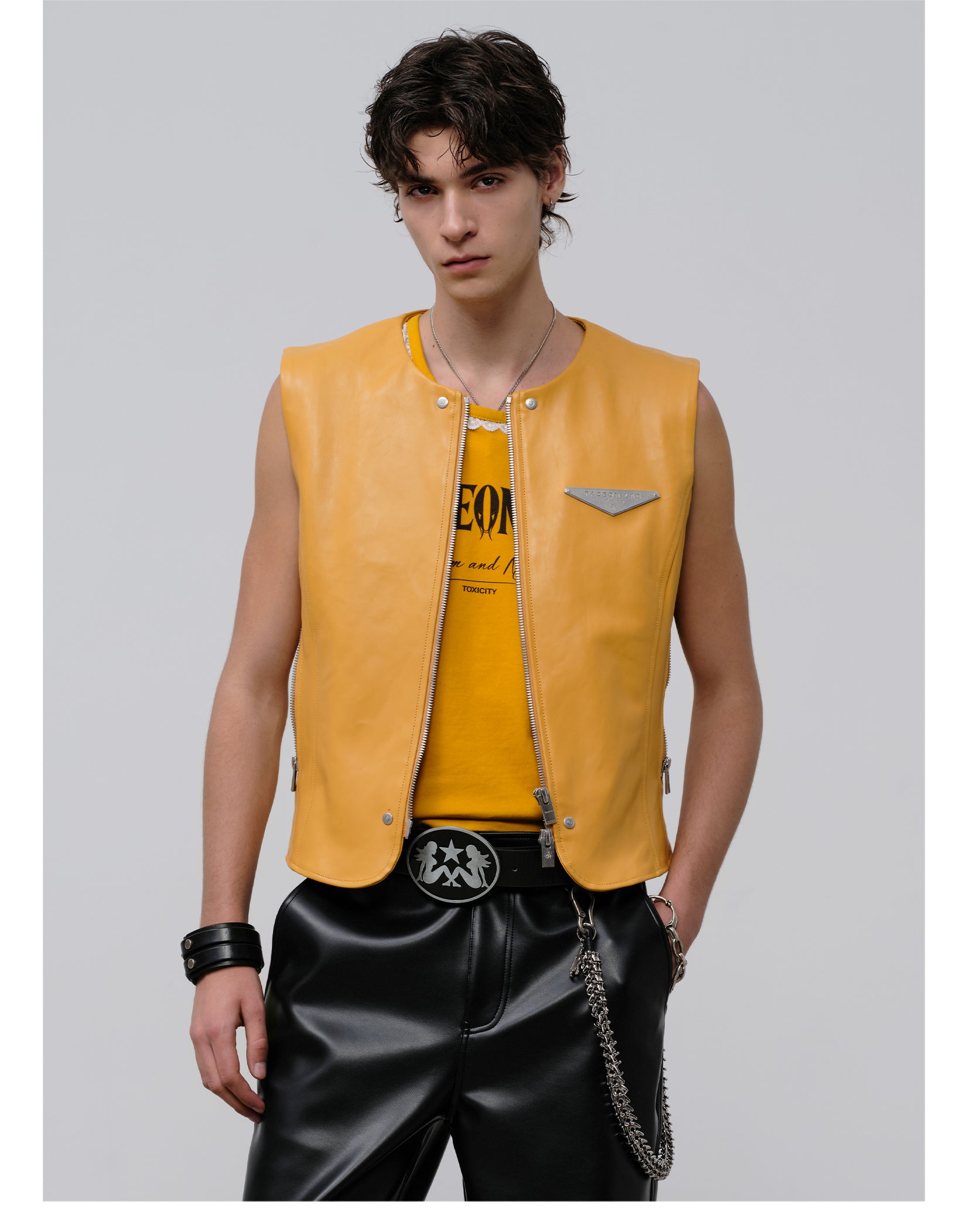 FACEONLAB Reversible Snake Print Faux Leather Vest