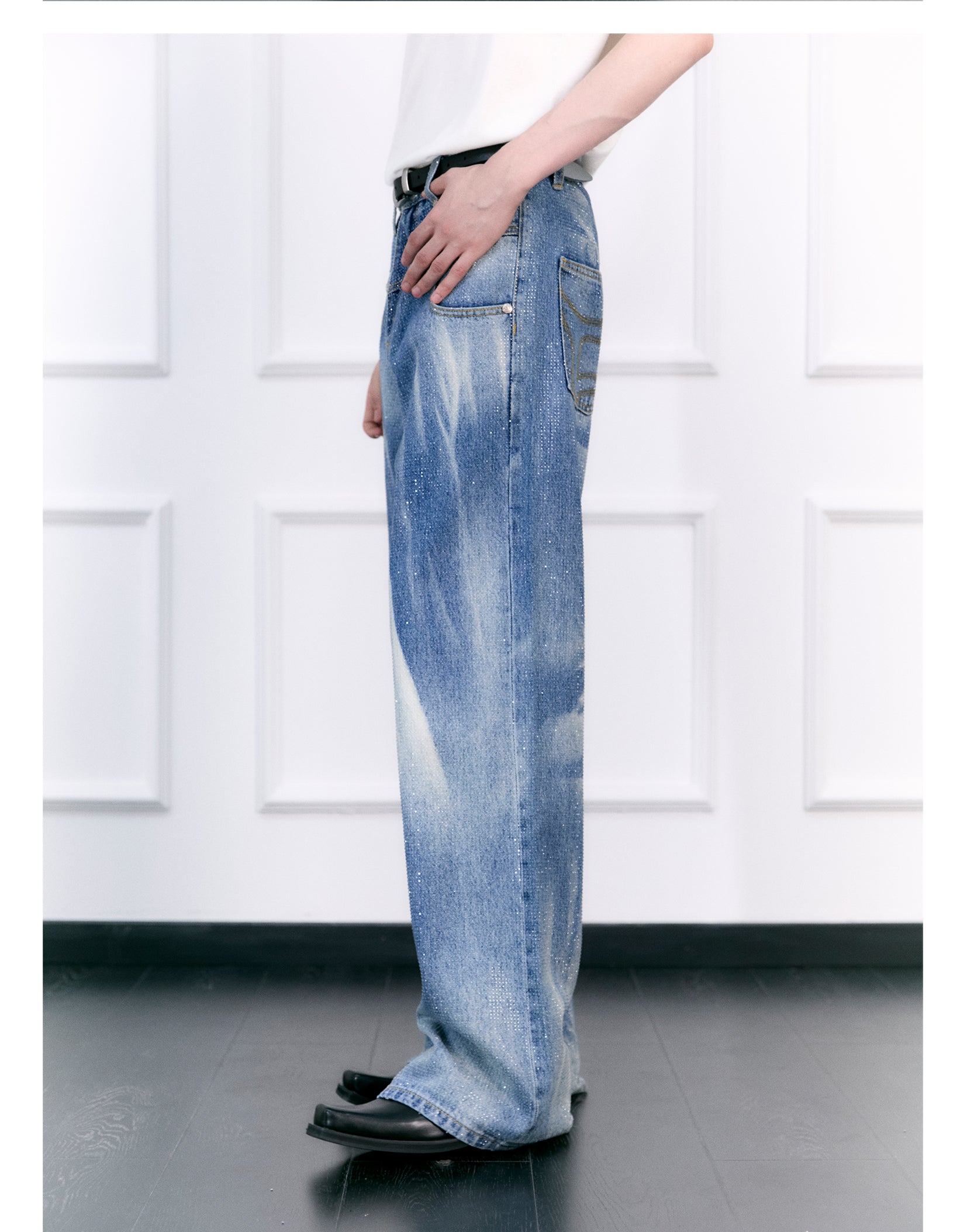 FACEONLAB Crystal Ice Blue Full Rhinestone Jeans
