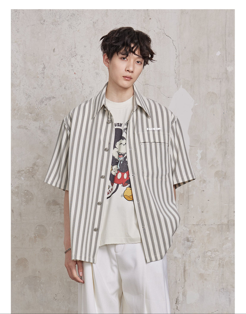 FACEONLAB Striped Short Sleeve Shirt