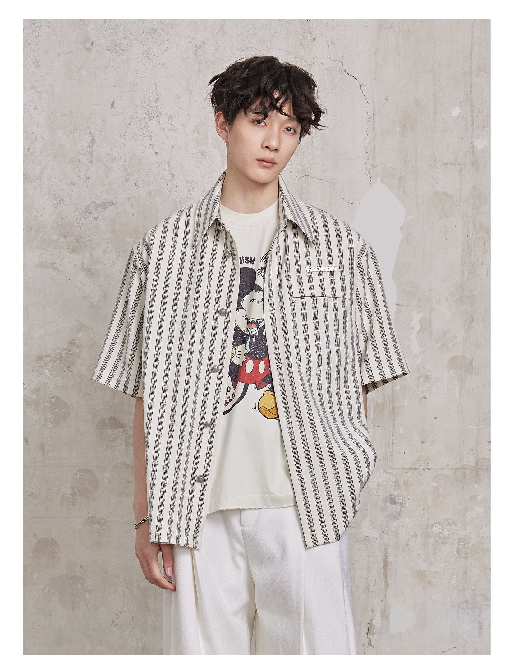 FACEONLAB Striped Short Sleeve Shirt