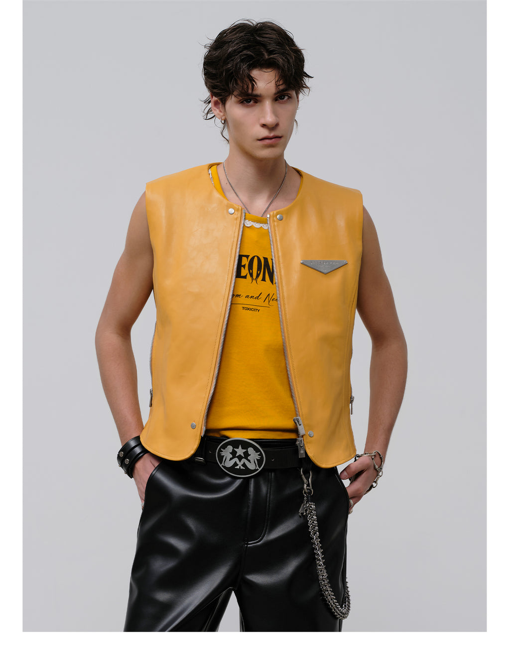 FACEONLAB Reversible Snake Print Faux Leather Vest