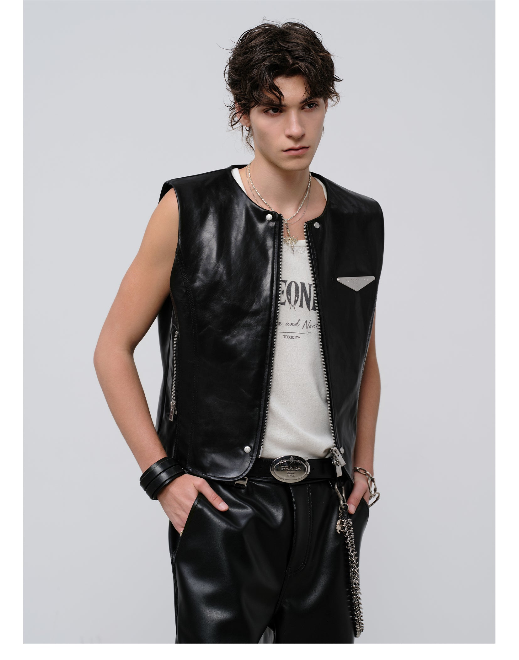 FACEONLAB Reversible Snake Print Faux Leather Vest