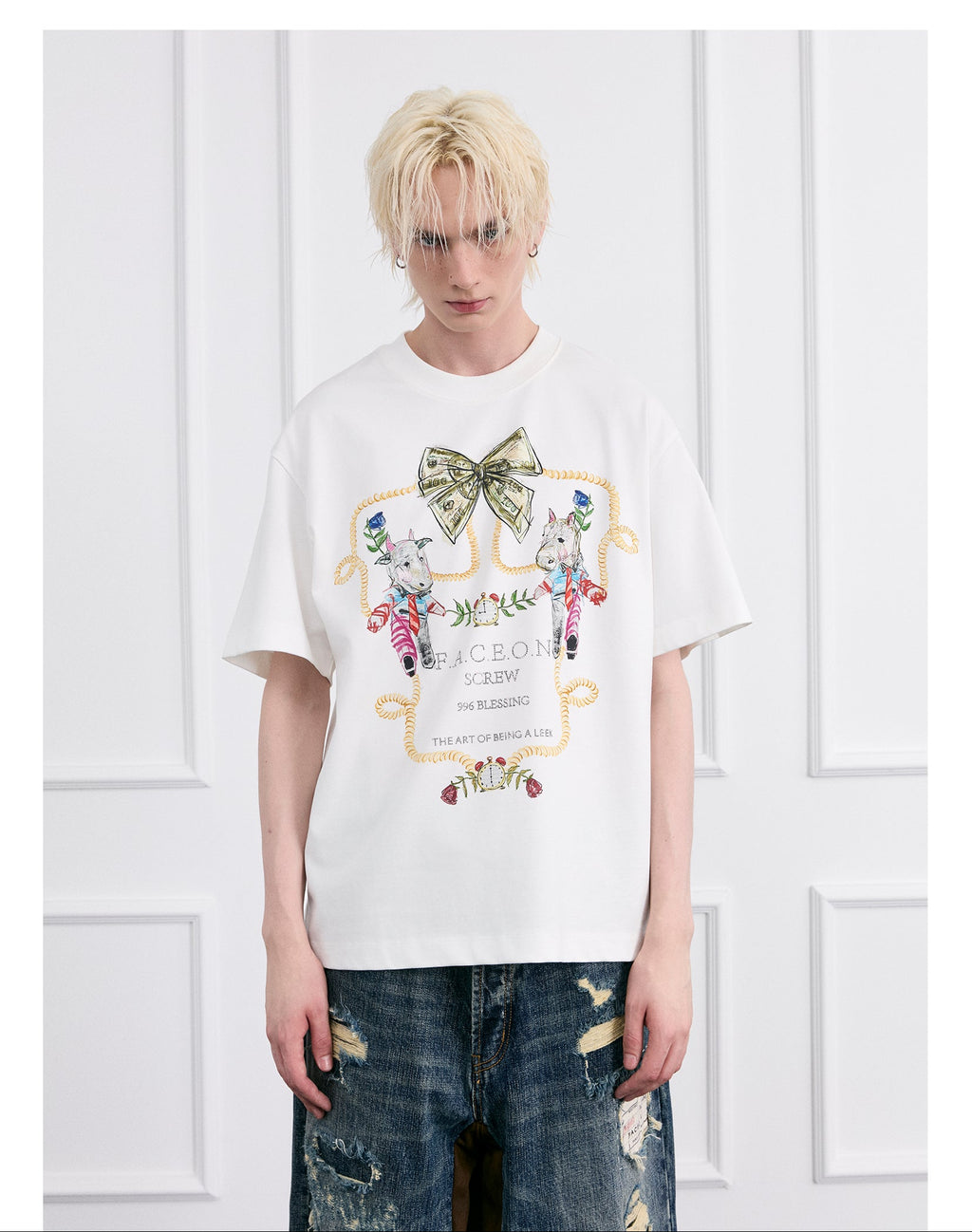 FACEONLAB Crayon Drawing Ox & Horse T-shirt