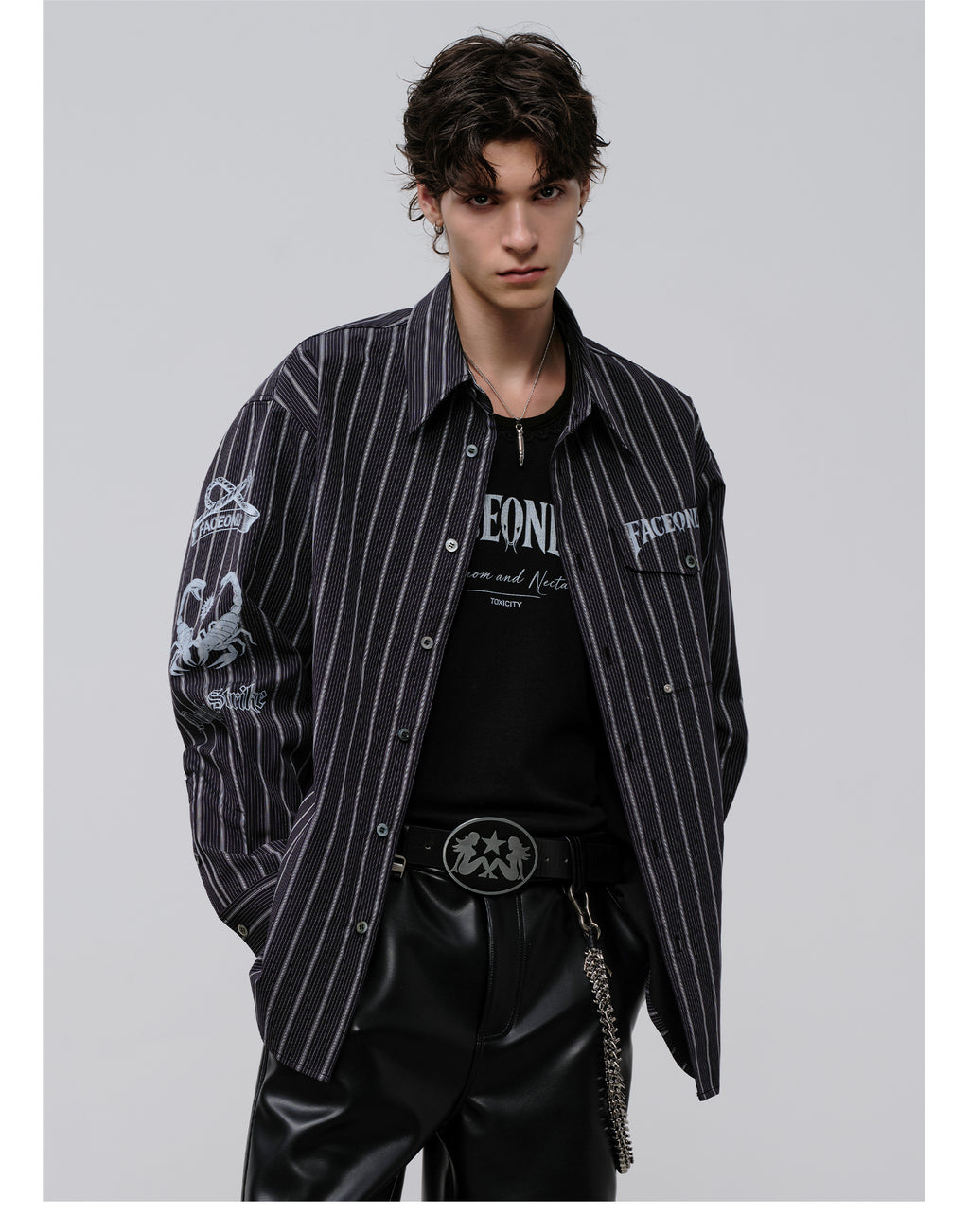 FACEONLAB Danger & Temptation Striped Animal Print Shirt
