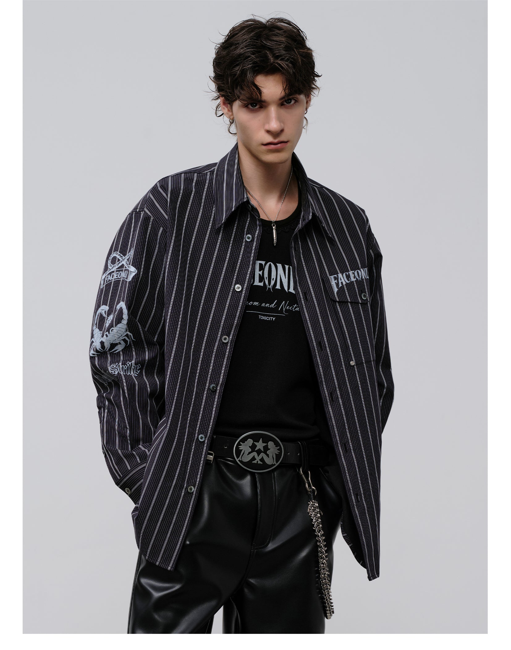 FACEONLAB Danger & Temptation Striped Animal Print Shirt