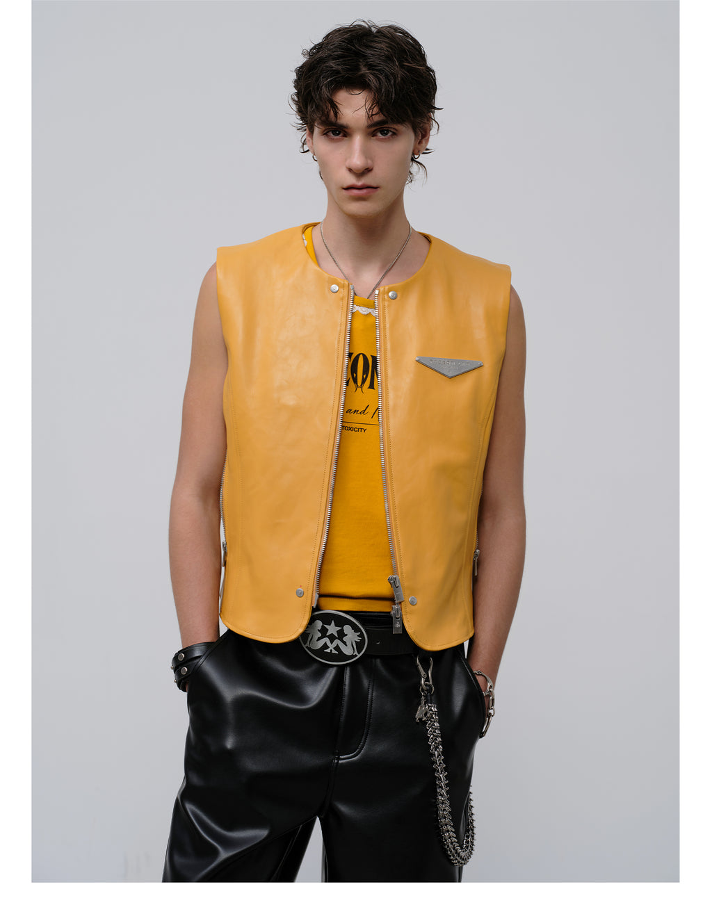 FACEONLAB Reversible Snake Print Faux Leather Vest