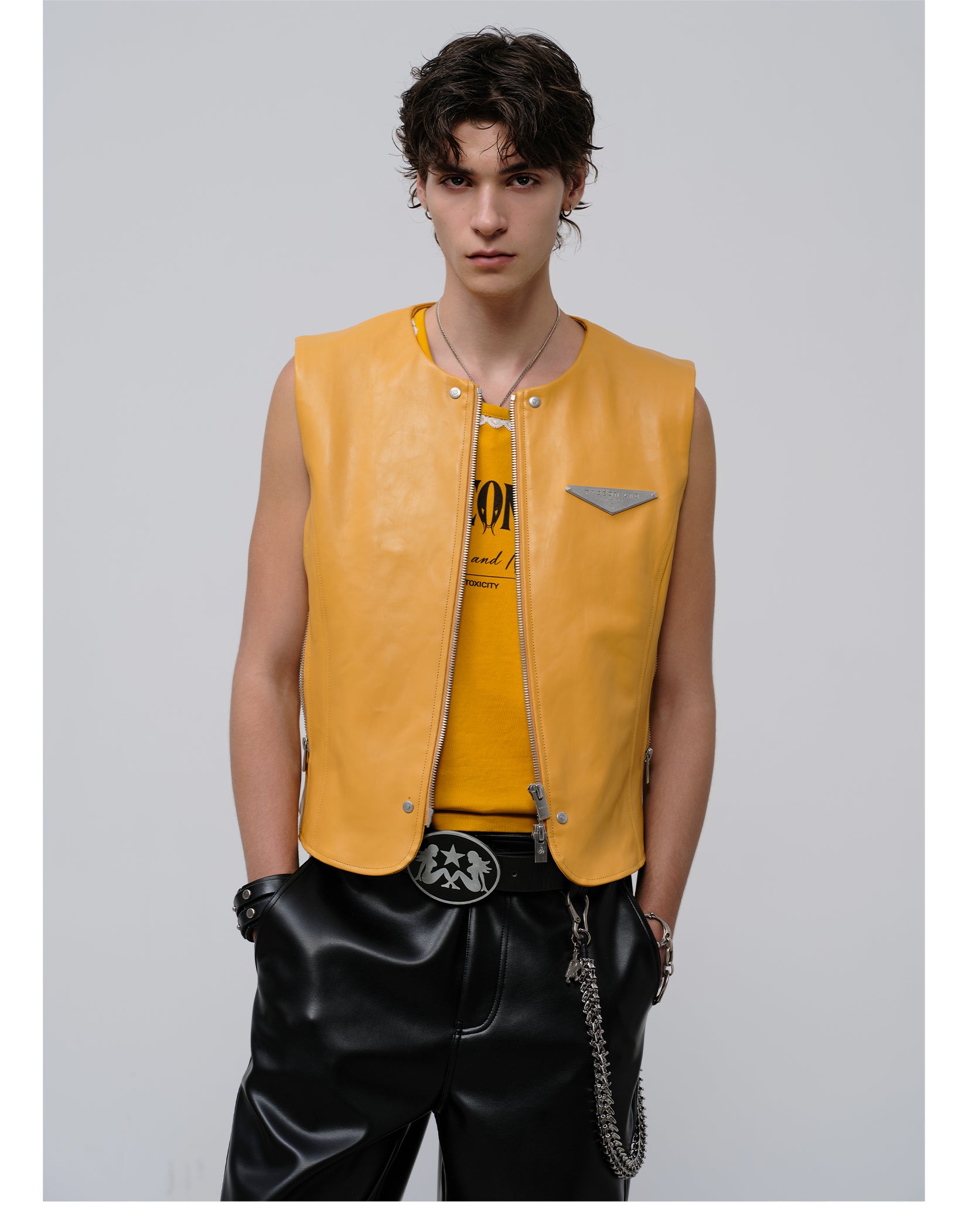 FACEONLAB Reversible Snake Print Faux Leather Vest