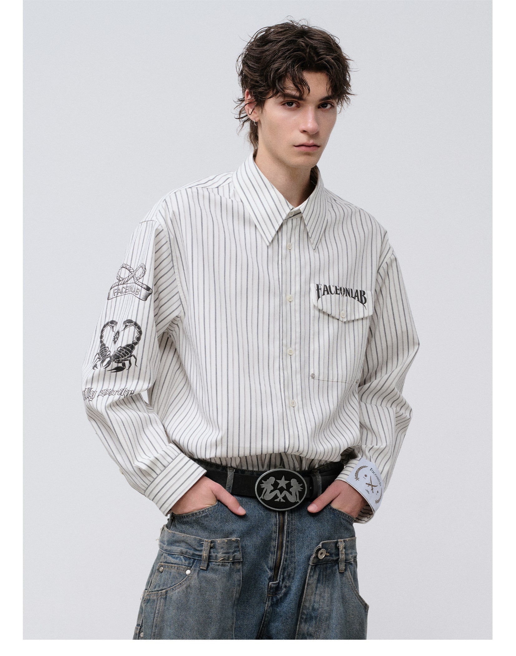FACEONLAB Danger & Temptation Striped Animal Print Shirt