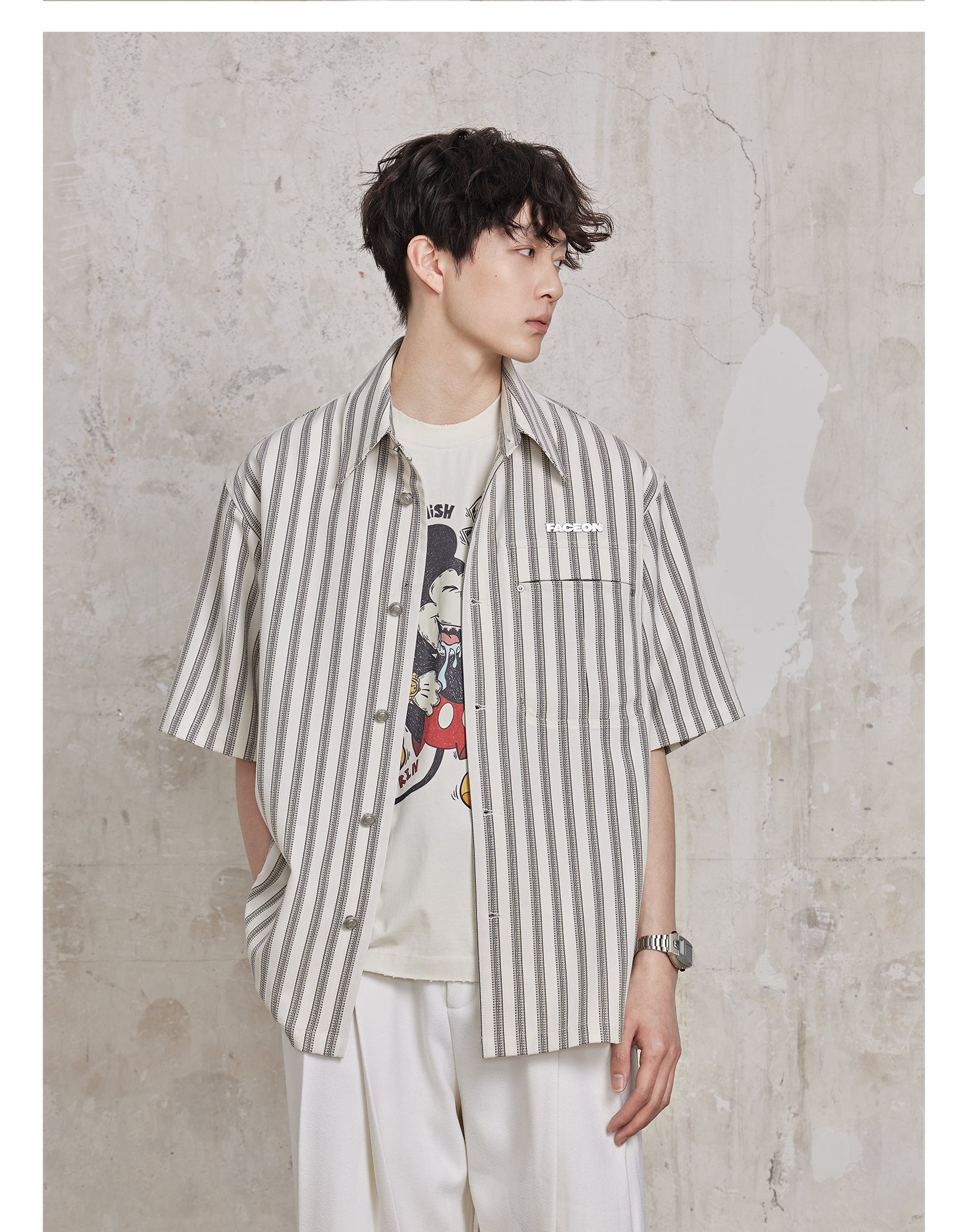 FACEONLAB Striped Short Sleeve Shirt