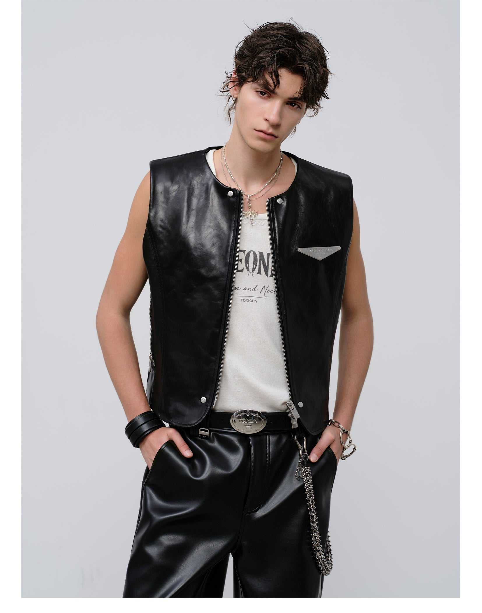 FACEONLAB Reversible Snake Print Faux Leather Vest