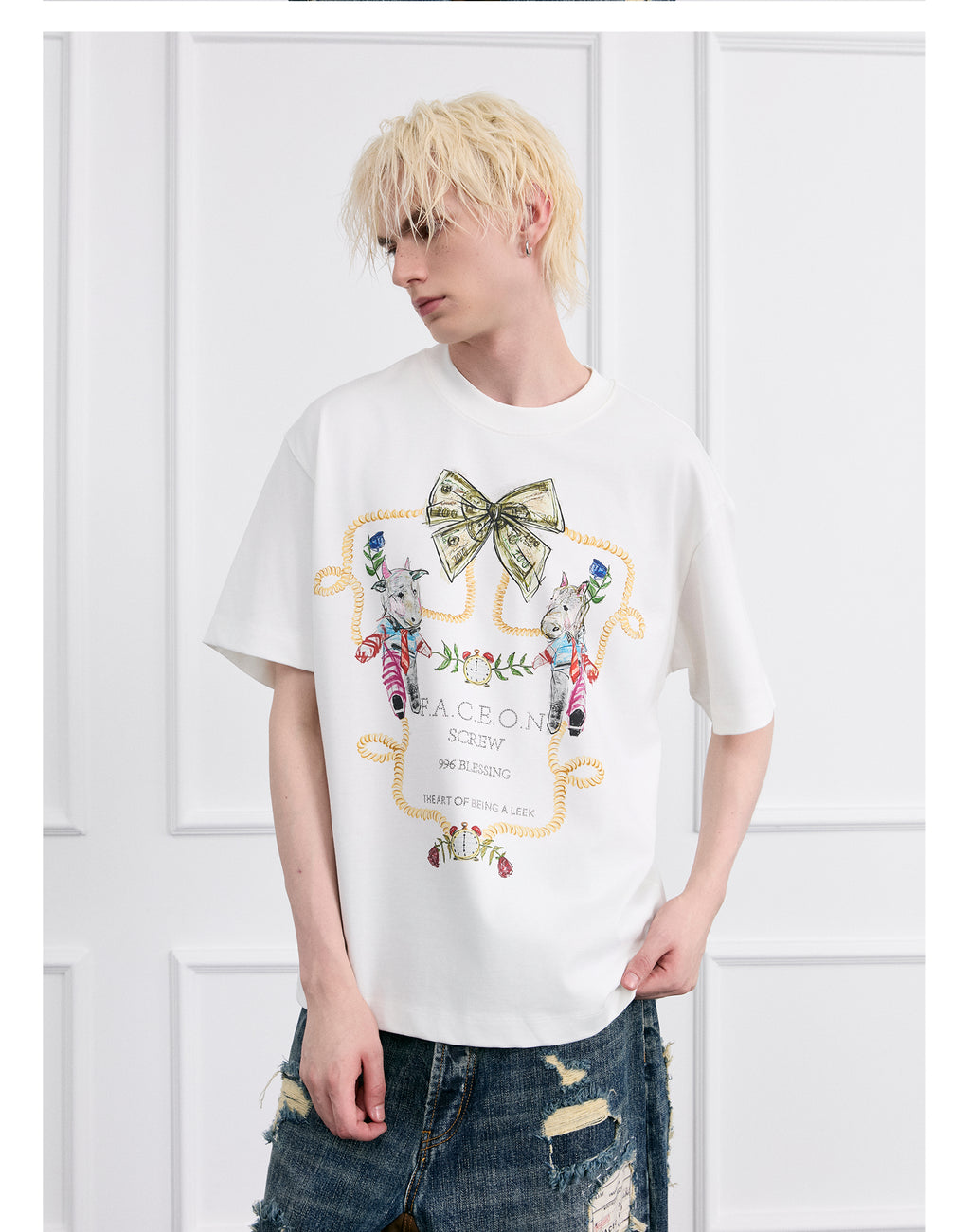 FACEONLAB Crayon Drawing Ox & Horse T-shirt