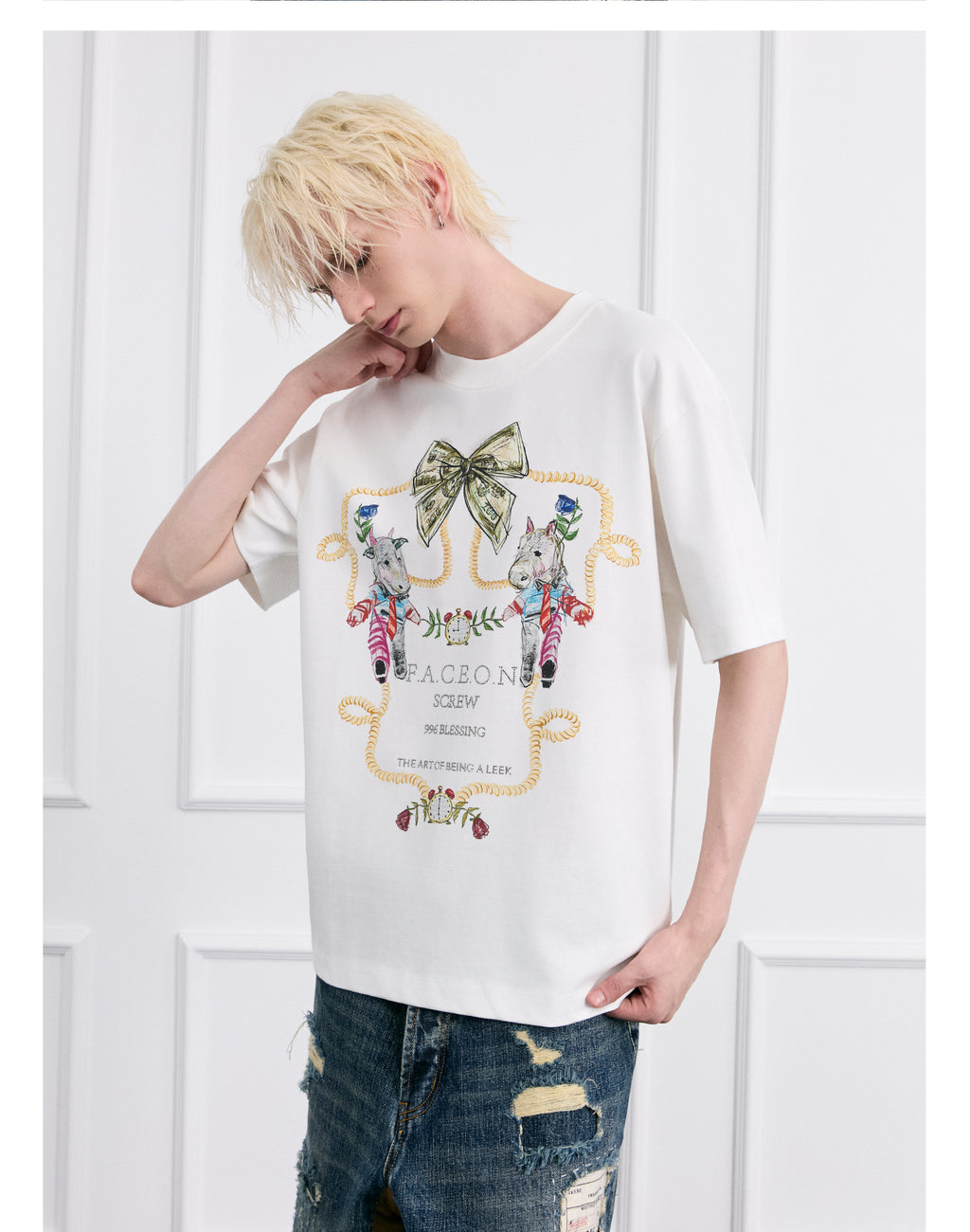 FACEONLAB Crayon Drawing Ox & Horse T-shirt