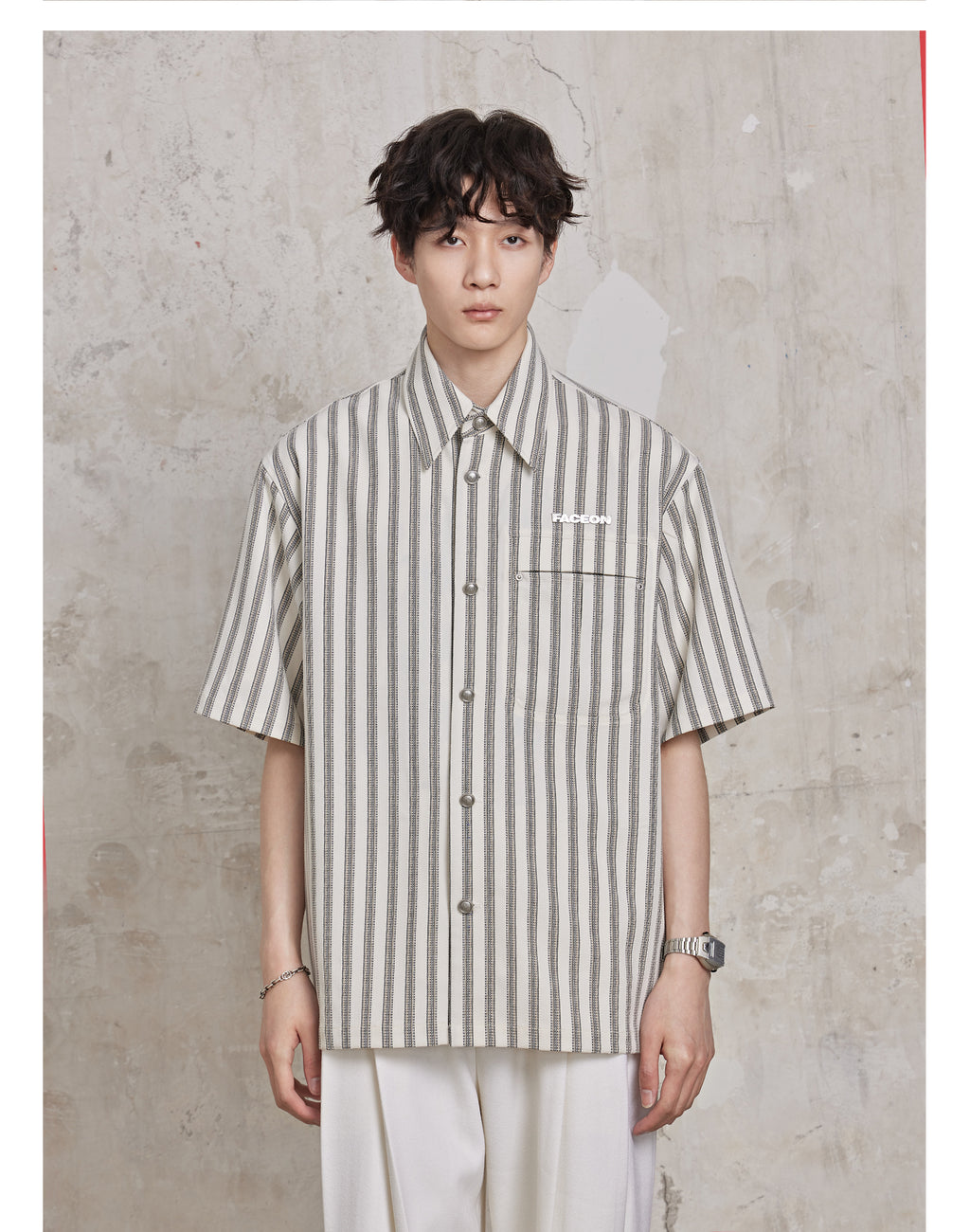 FACEONLAB Striped Short Sleeve Shirt
