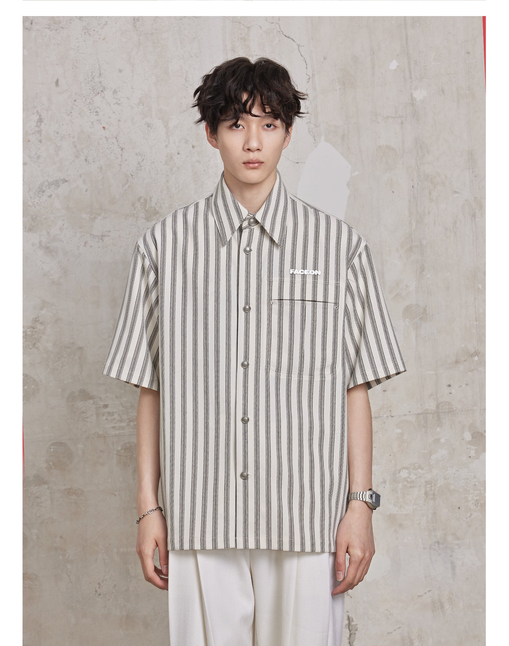 FACEONLAB Striped Short Sleeve Shirt