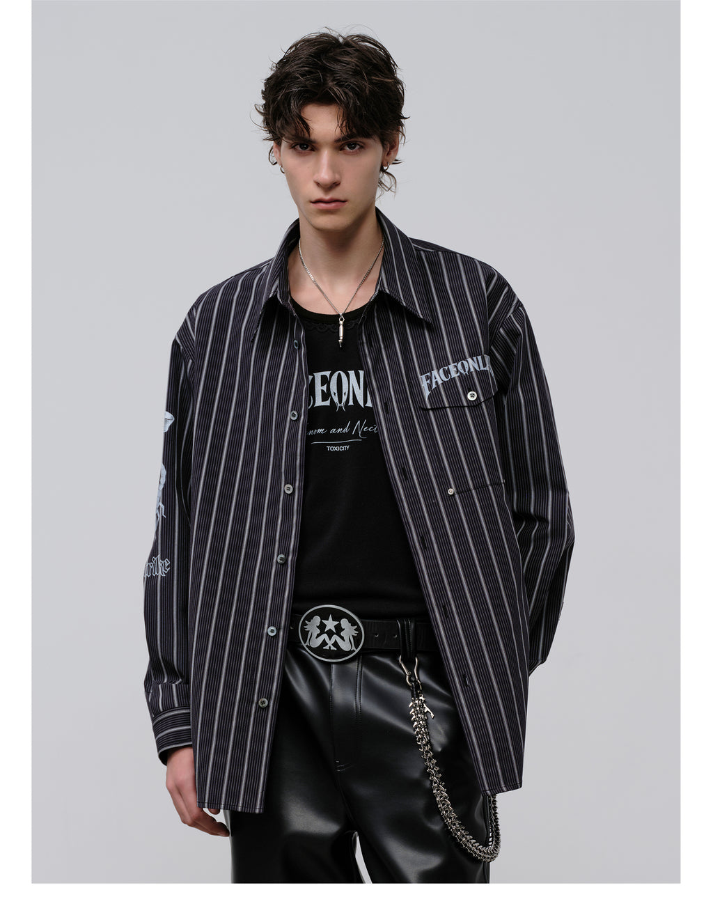 FACEONLAB Danger & Temptation Striped Animal Print Shirt