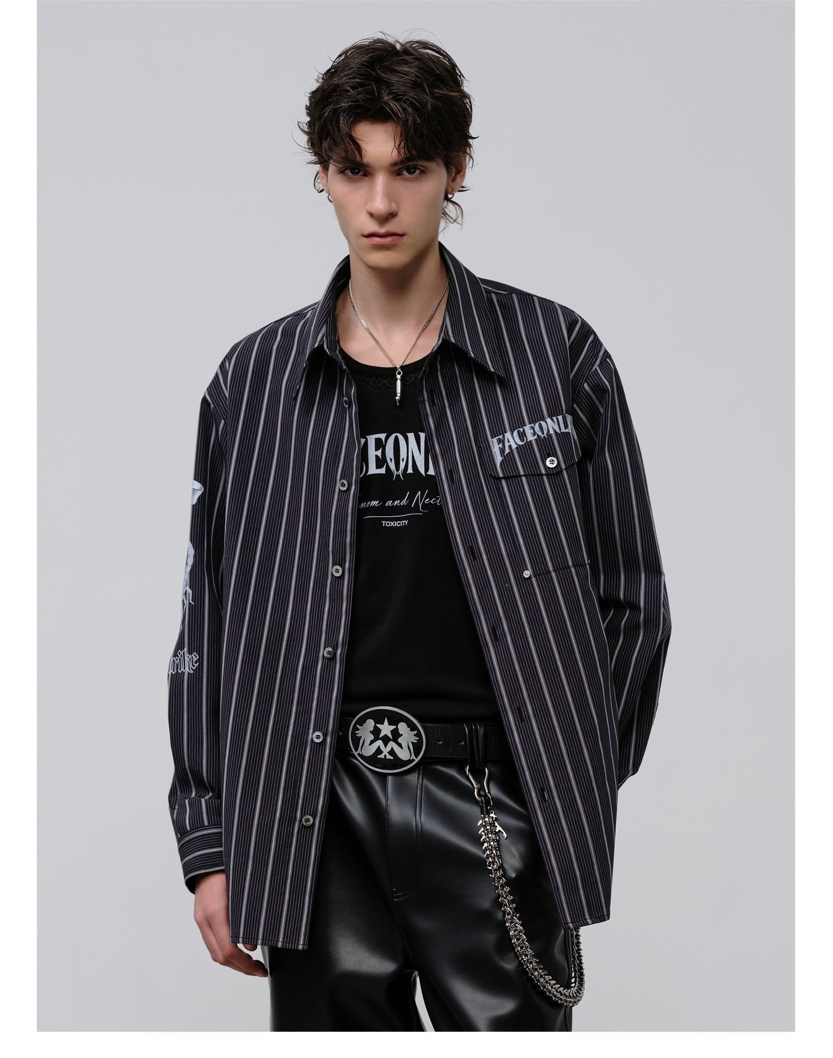 FACEONLAB Danger & Temptation Striped Animal Print Shirt