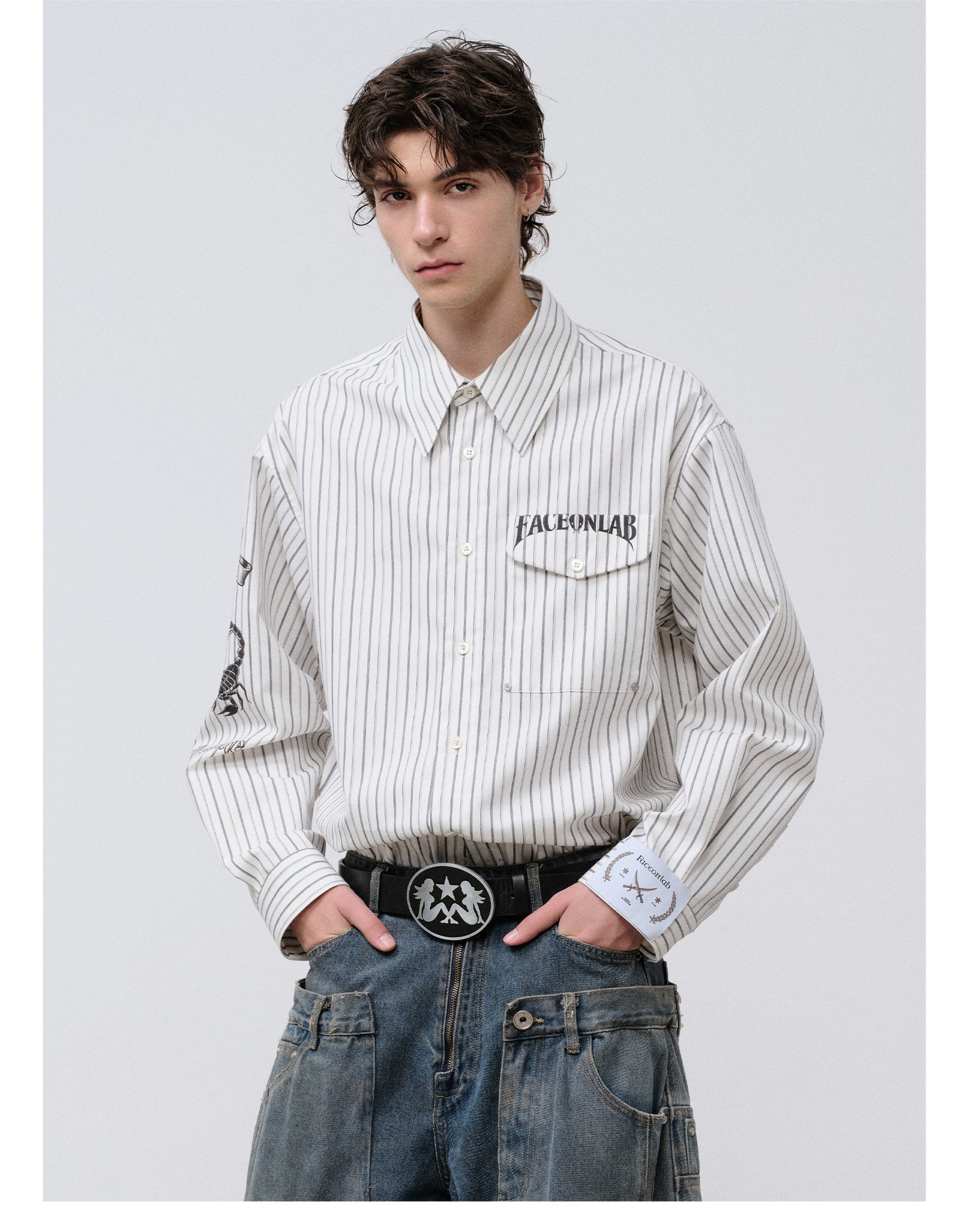 FACEONLAB Danger & Temptation Striped Animal Print Shirt