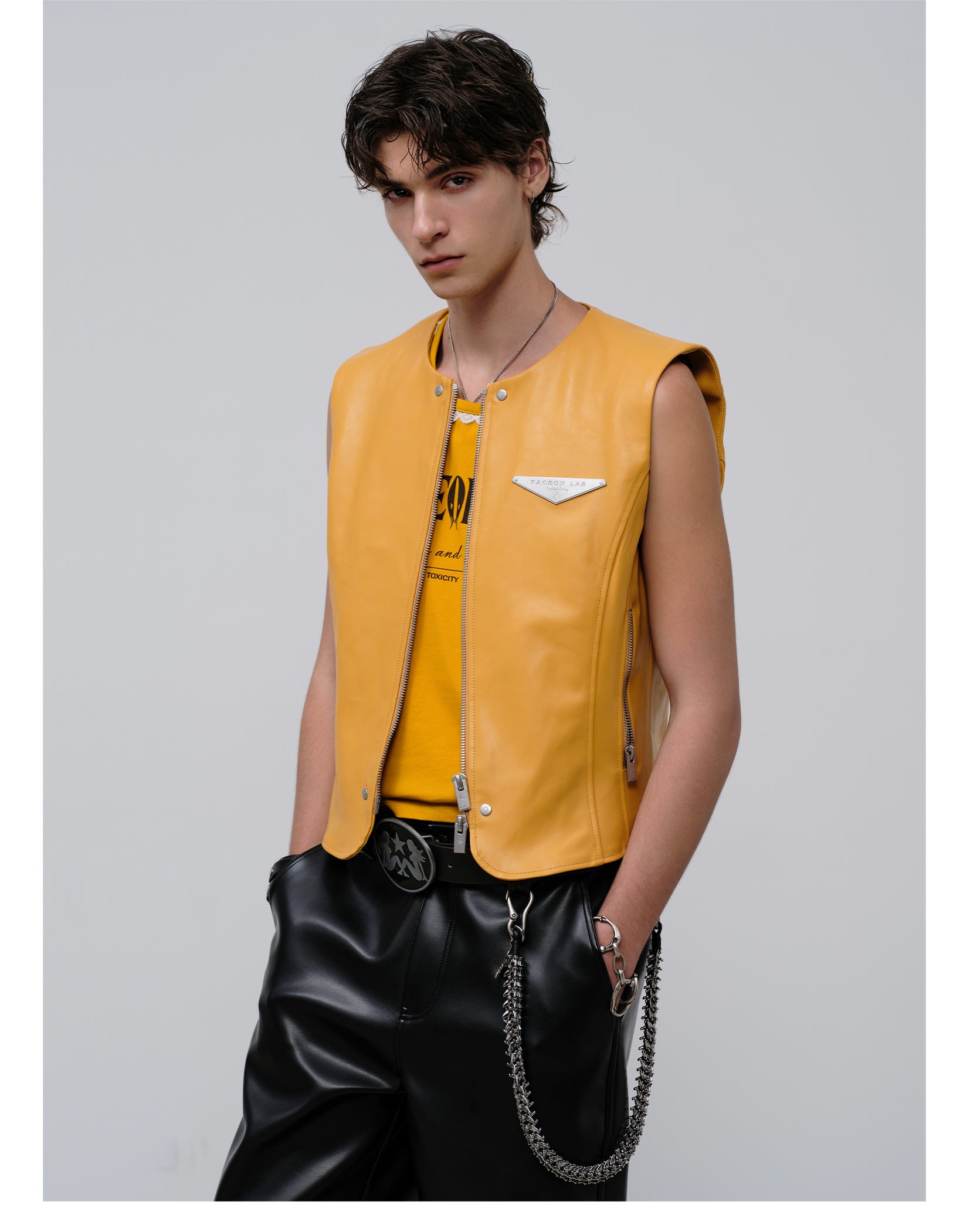 FACEONLAB Reversible Snake Print Faux Leather Vest
