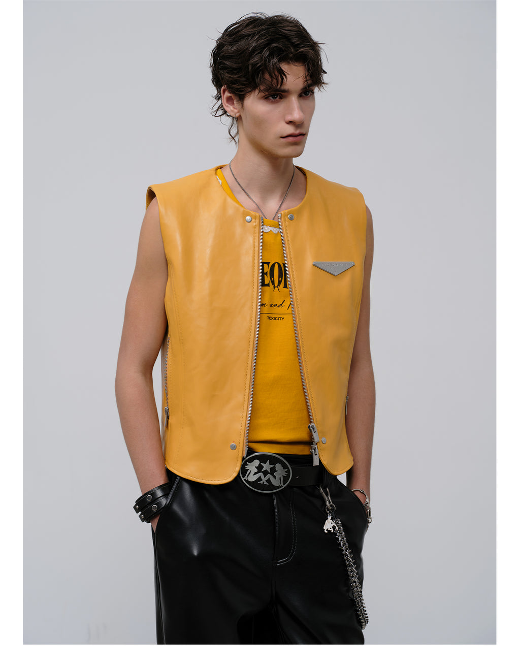 FACEONLAB Reversible Snake Print Faux Leather Vest