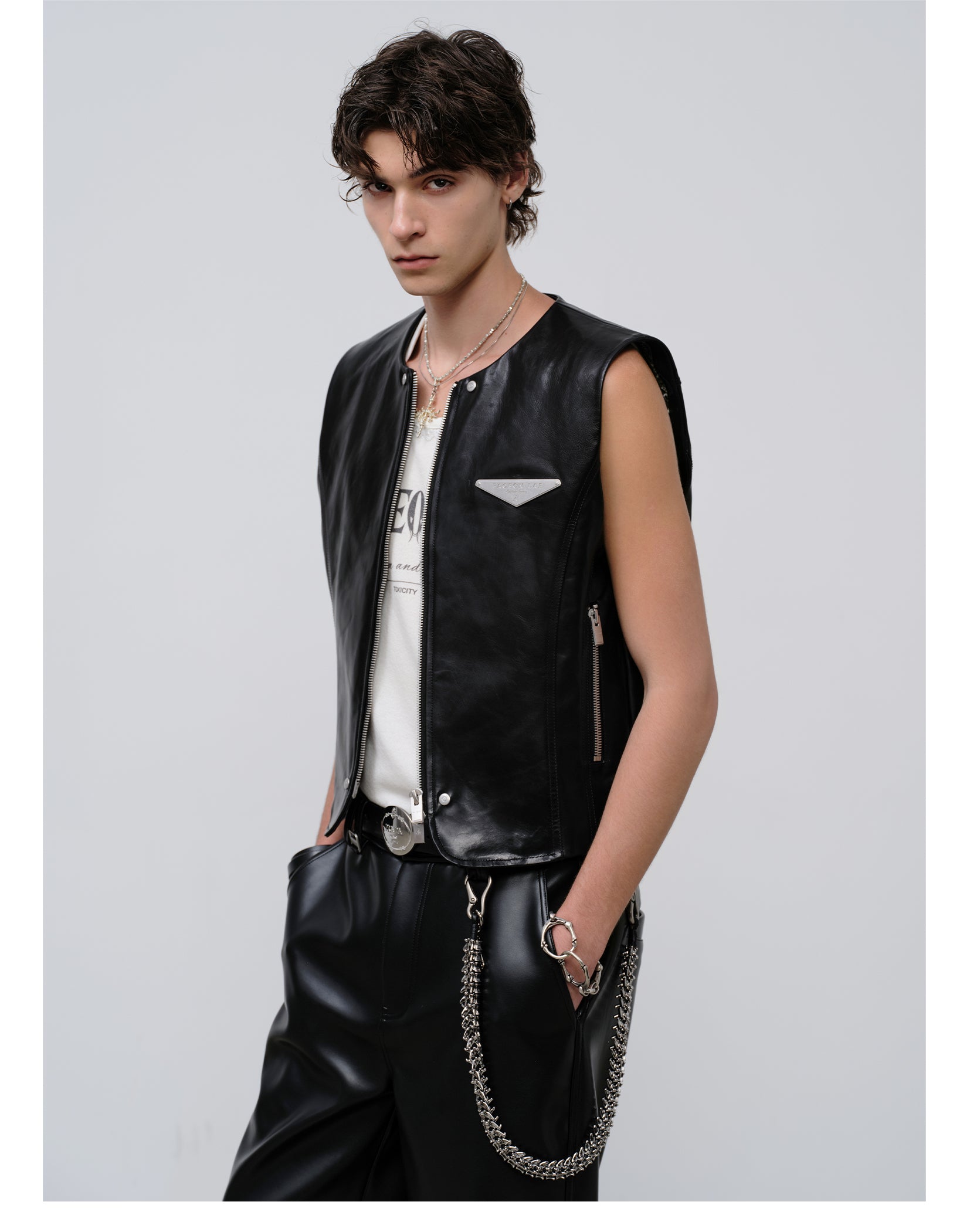FACEONLAB Reversible Snake Print Faux Leather Vest