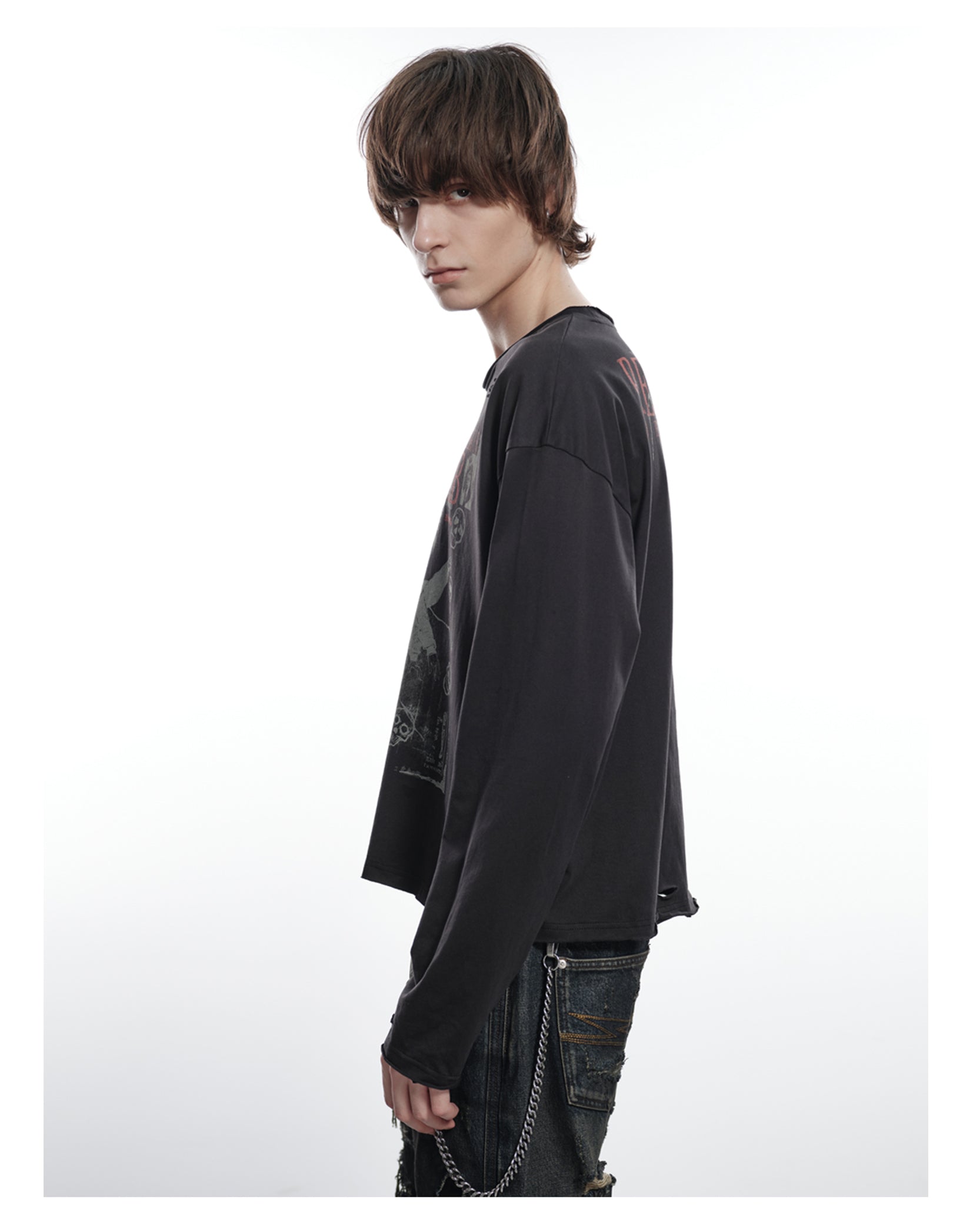 FACEONLAB Six Mood Distressed Destroyed Long Sleeve Top