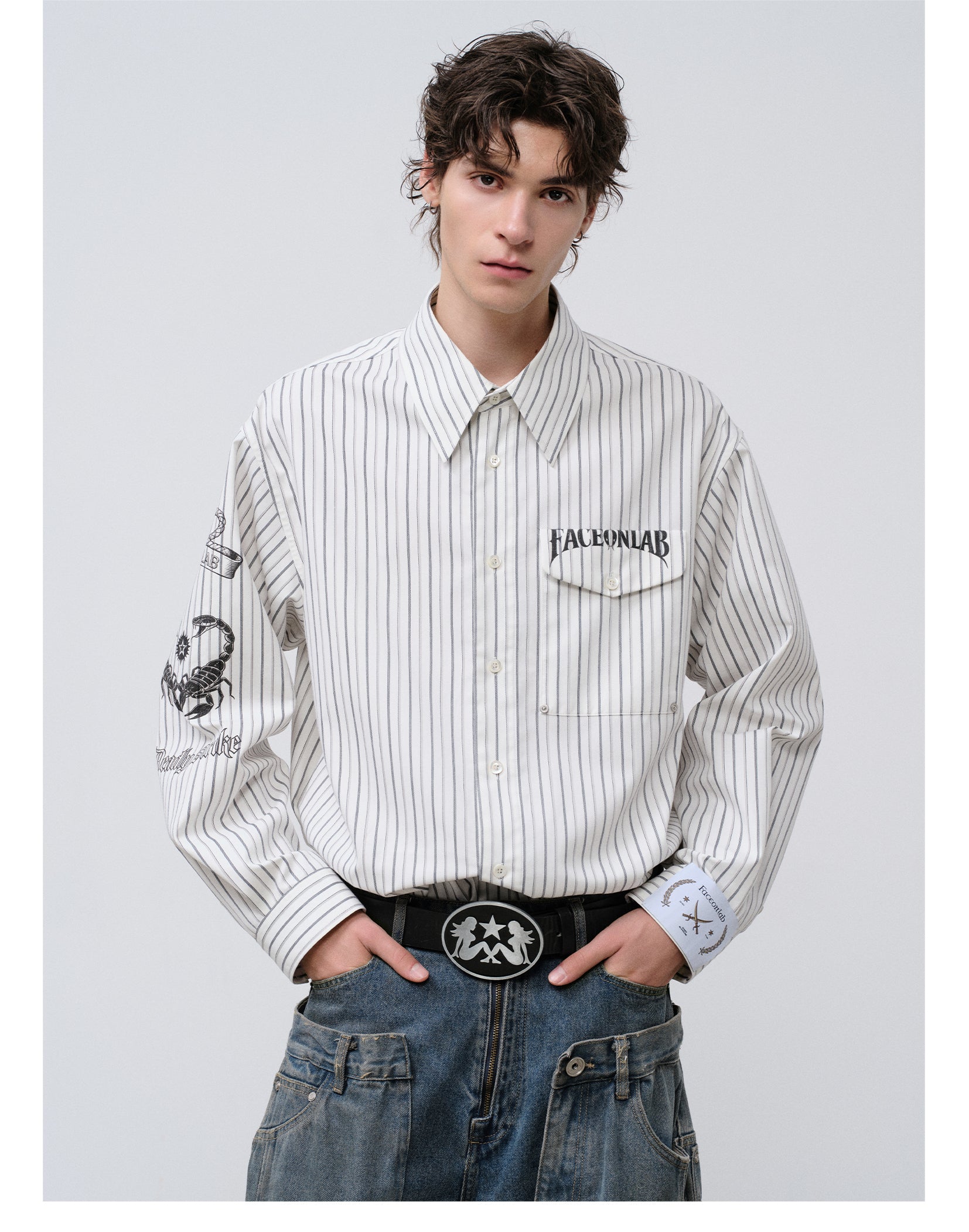 FACEONLAB Danger & Temptation Striped Animal Print Shirt