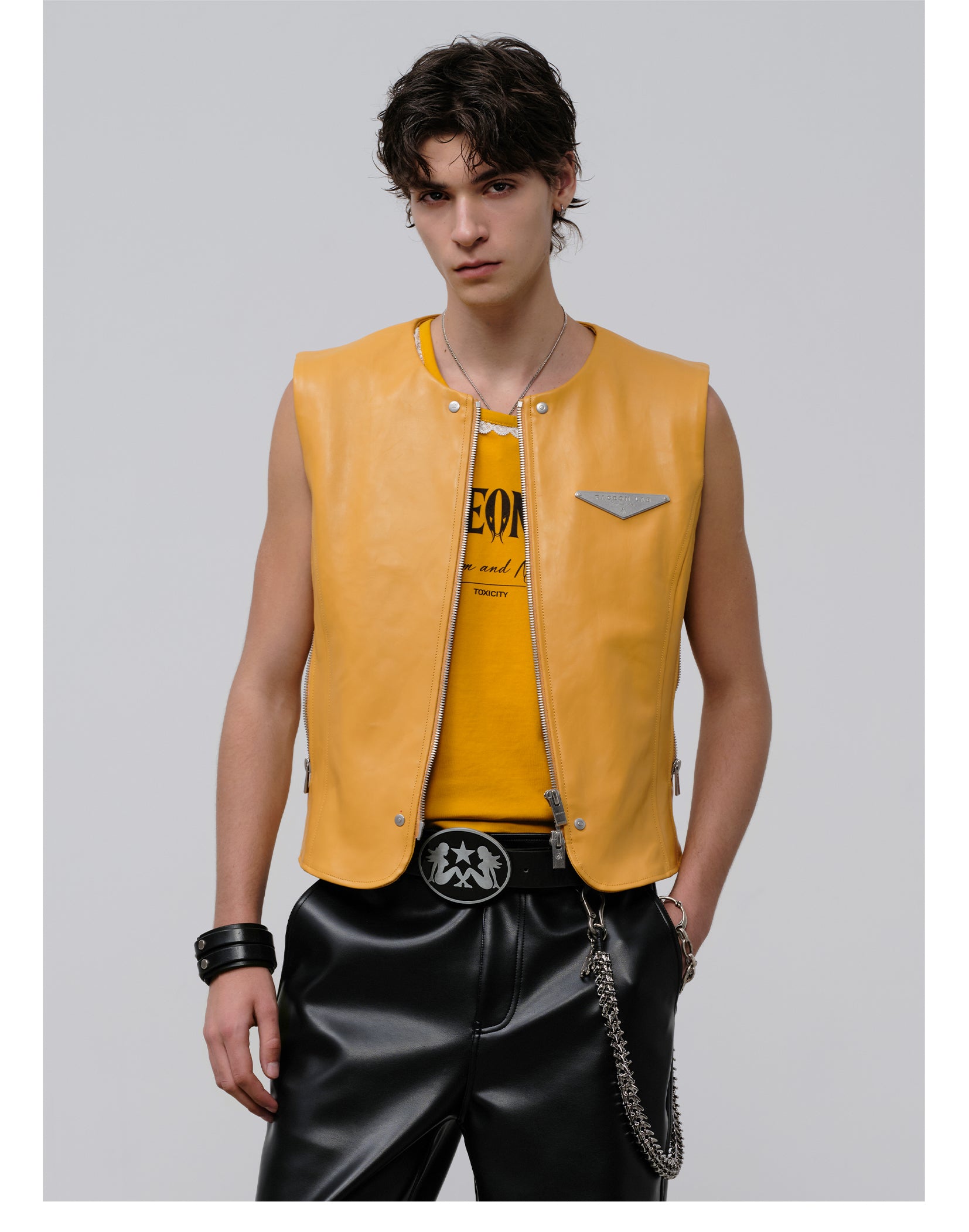 FACEONLAB Reversible Snake Print Faux Leather Vest