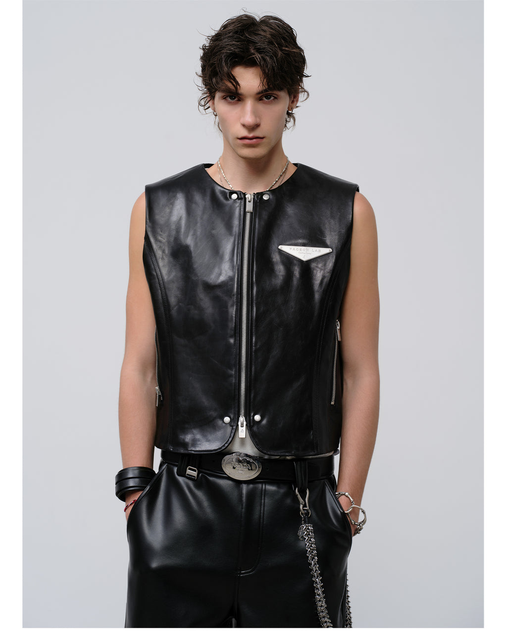 FACEONLAB Reversible Snake Print Faux Leather Vest