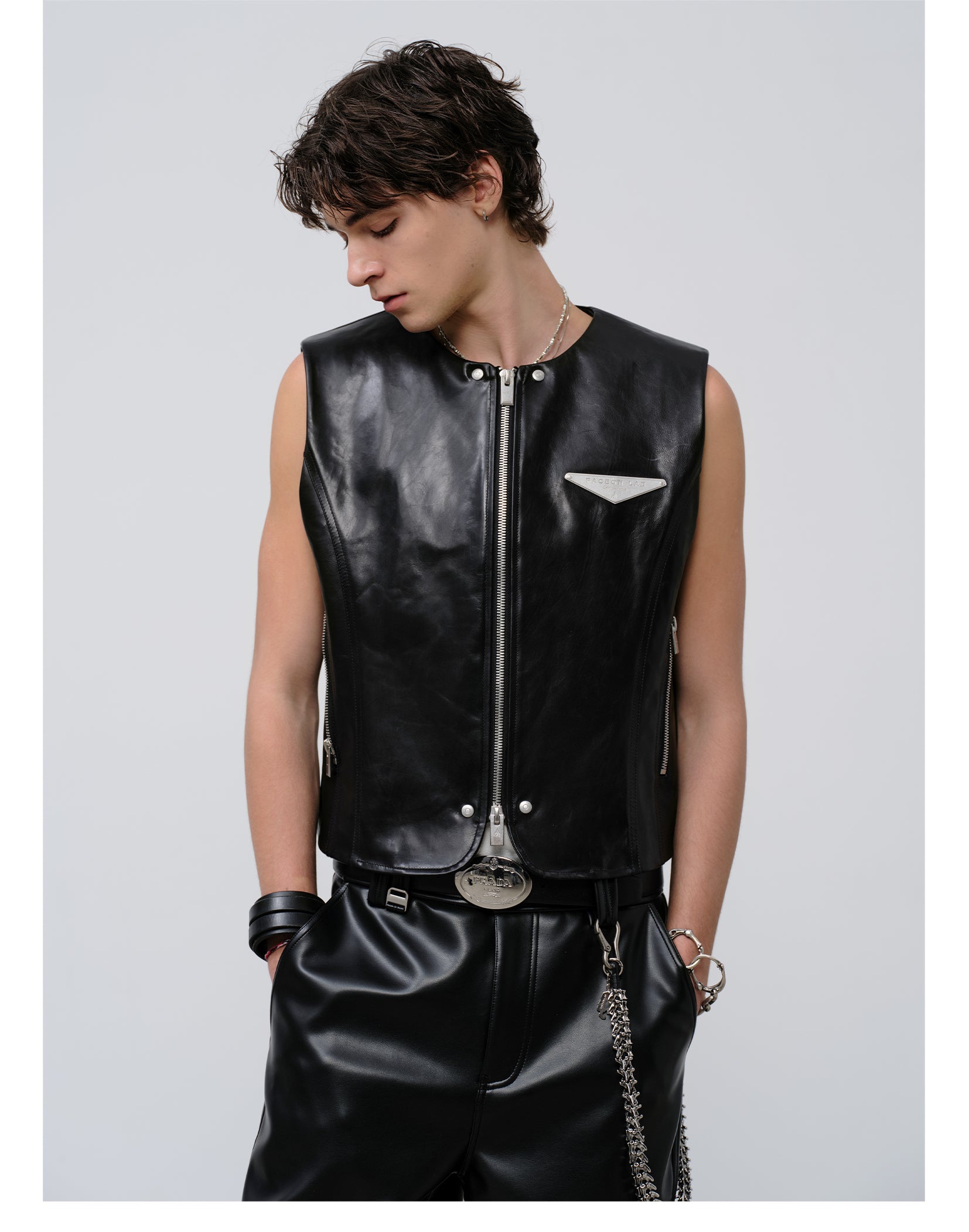 FACEONLAB Reversible Snake Print Faux Leather Vest