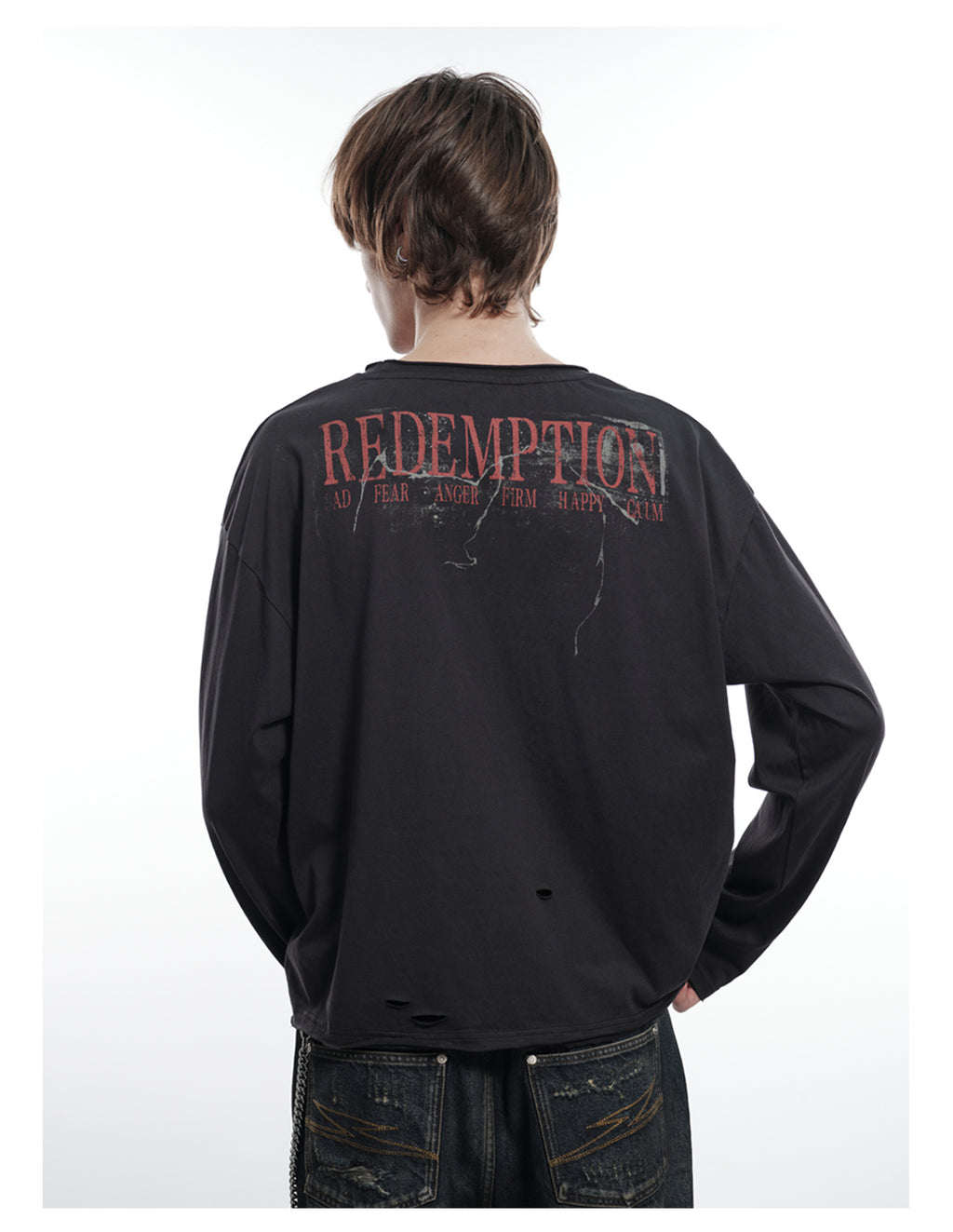 FACEONLAB Six Mood Distressed Destroyed Long Sleeve Top