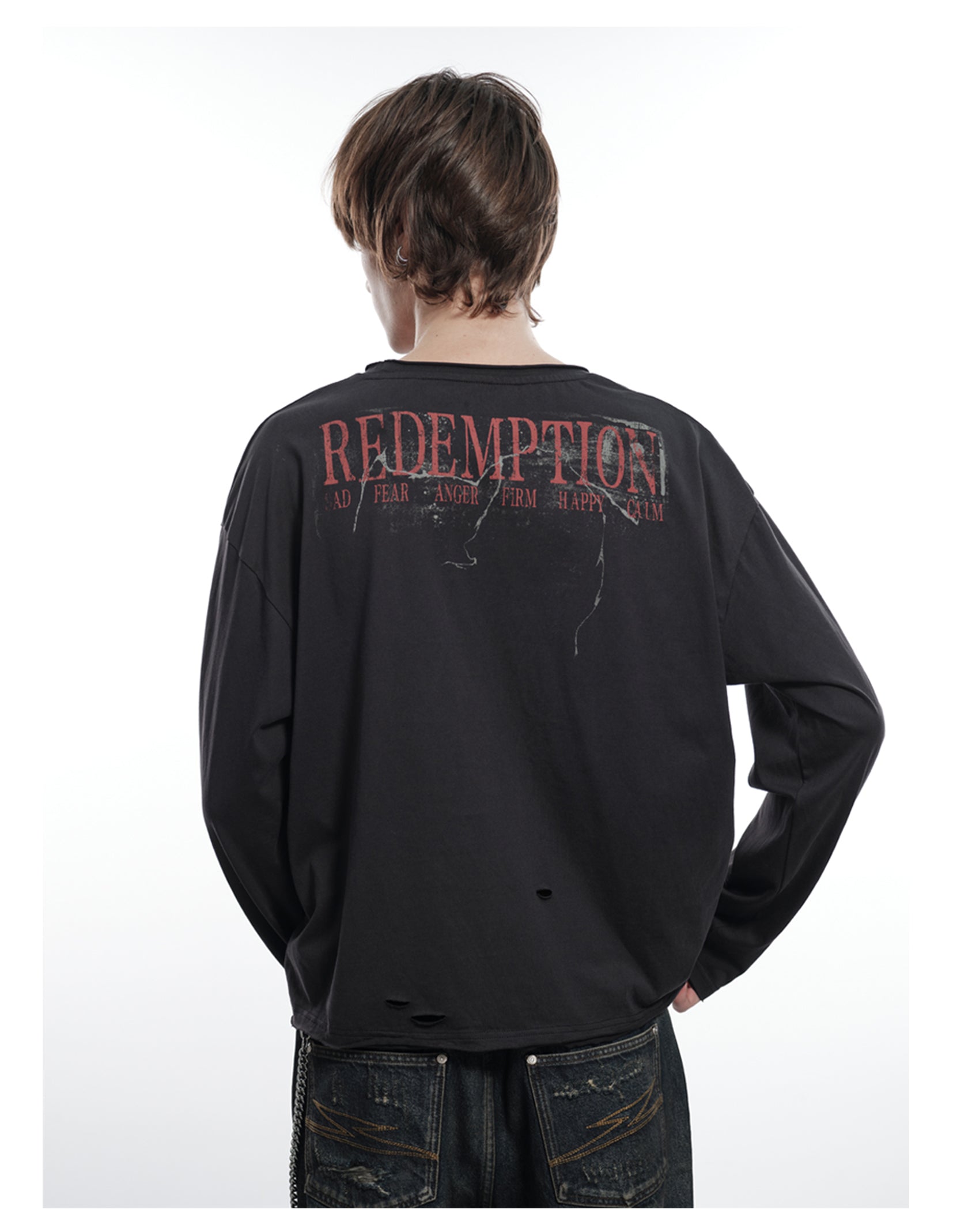 FACEONLAB Six Mood Distressed Destroyed Long Sleeve Top