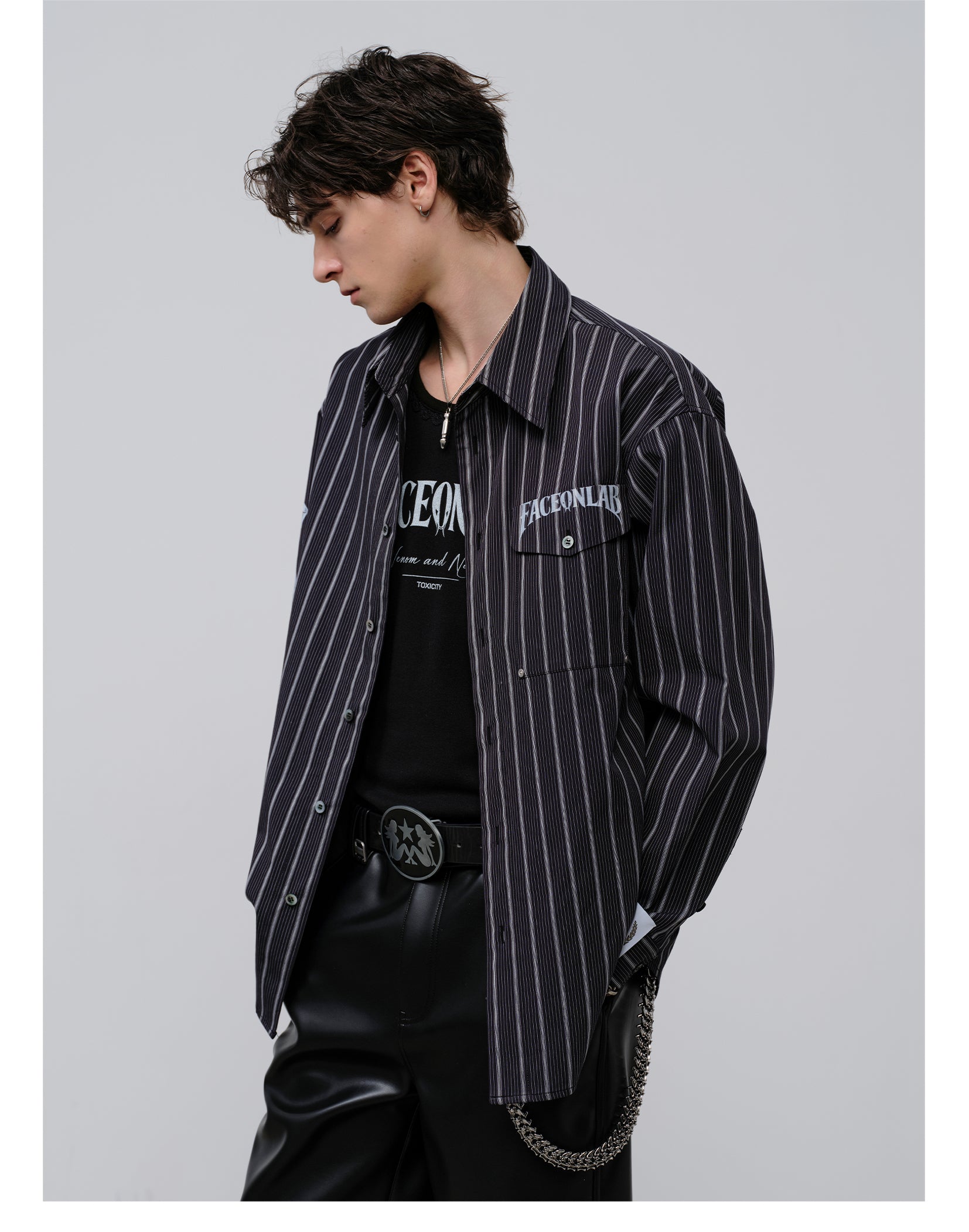 FACEONLAB Danger & Temptation Striped Animal Print Shirt