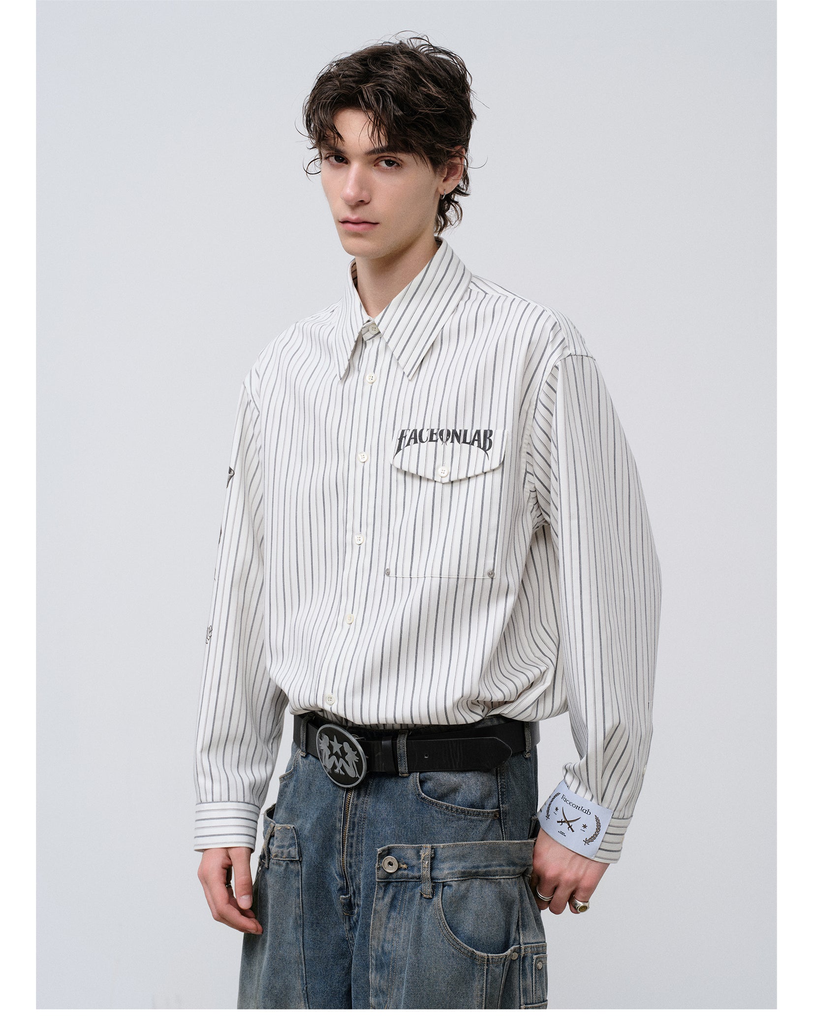 FACEONLAB Danger & Temptation Striped Animal Print Shirt