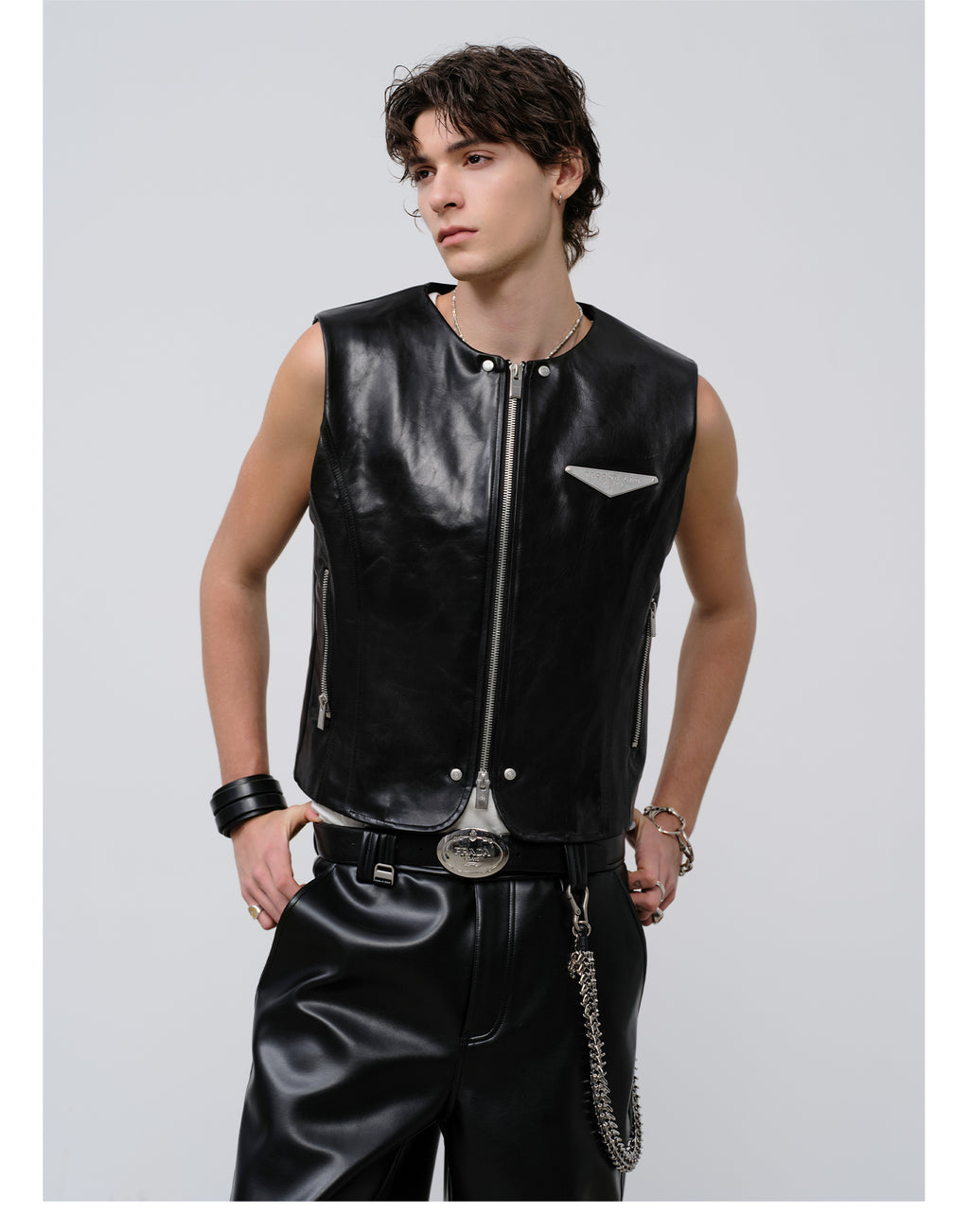FACEONLAB Reversible Snake Print Faux Leather Vest