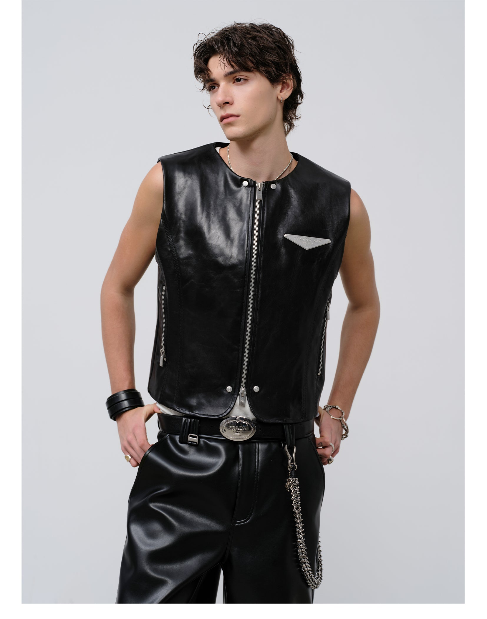 FACEONLAB Reversible Snake Print Faux Leather Vest