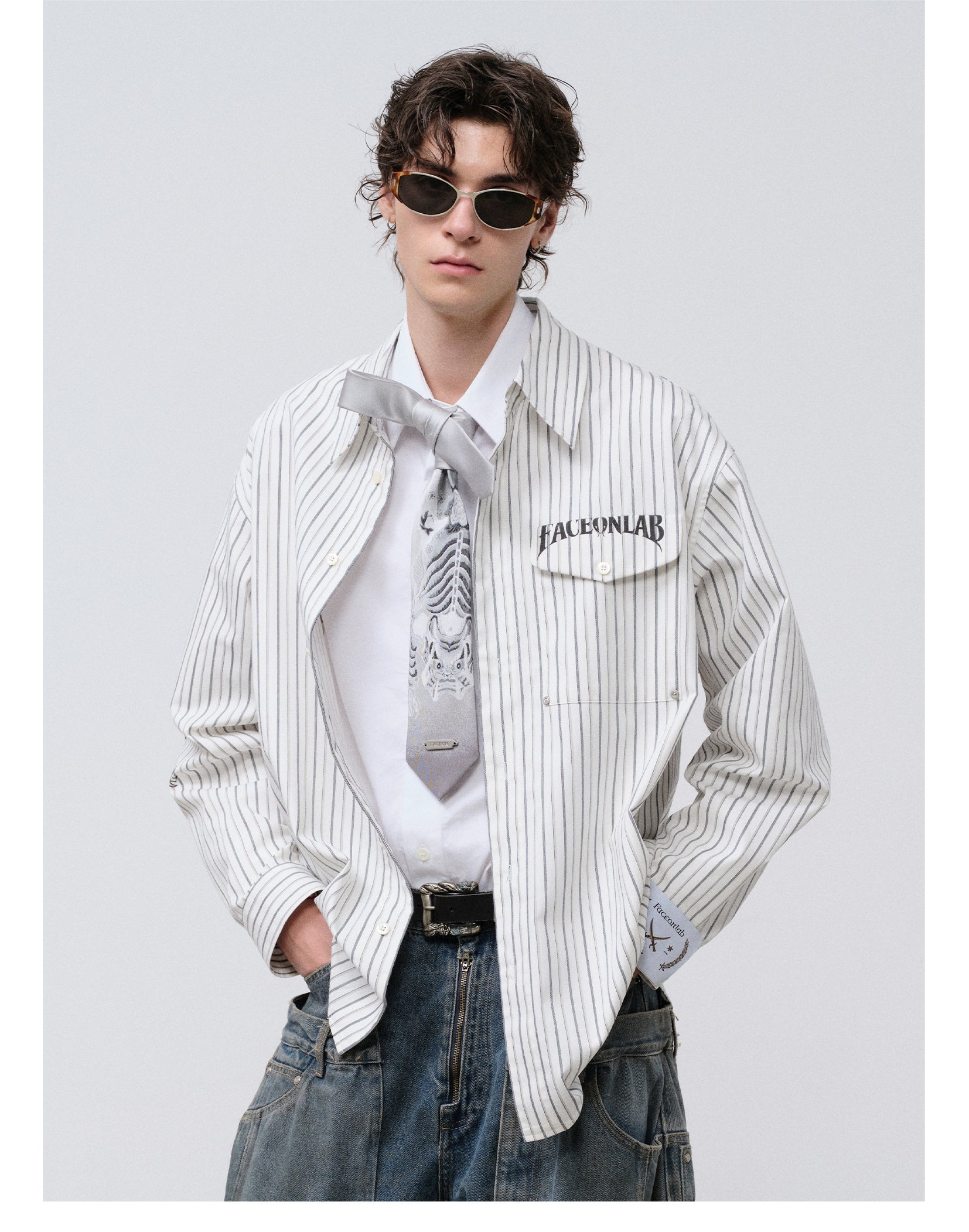 FACEONLAB Danger & Temptation Striped Animal Print Shirt