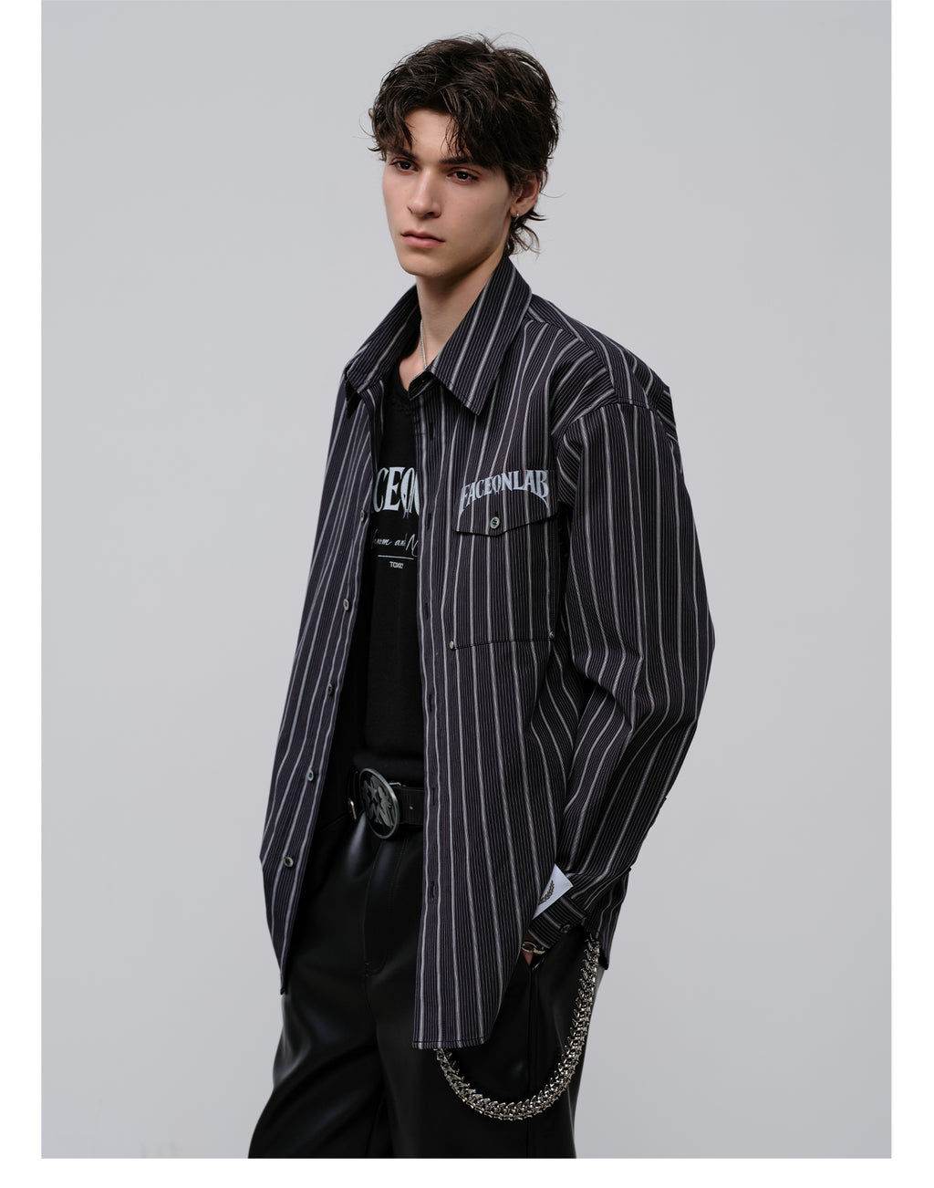 FACEONLAB Danger & Temptation Striped Animal Print Shirt